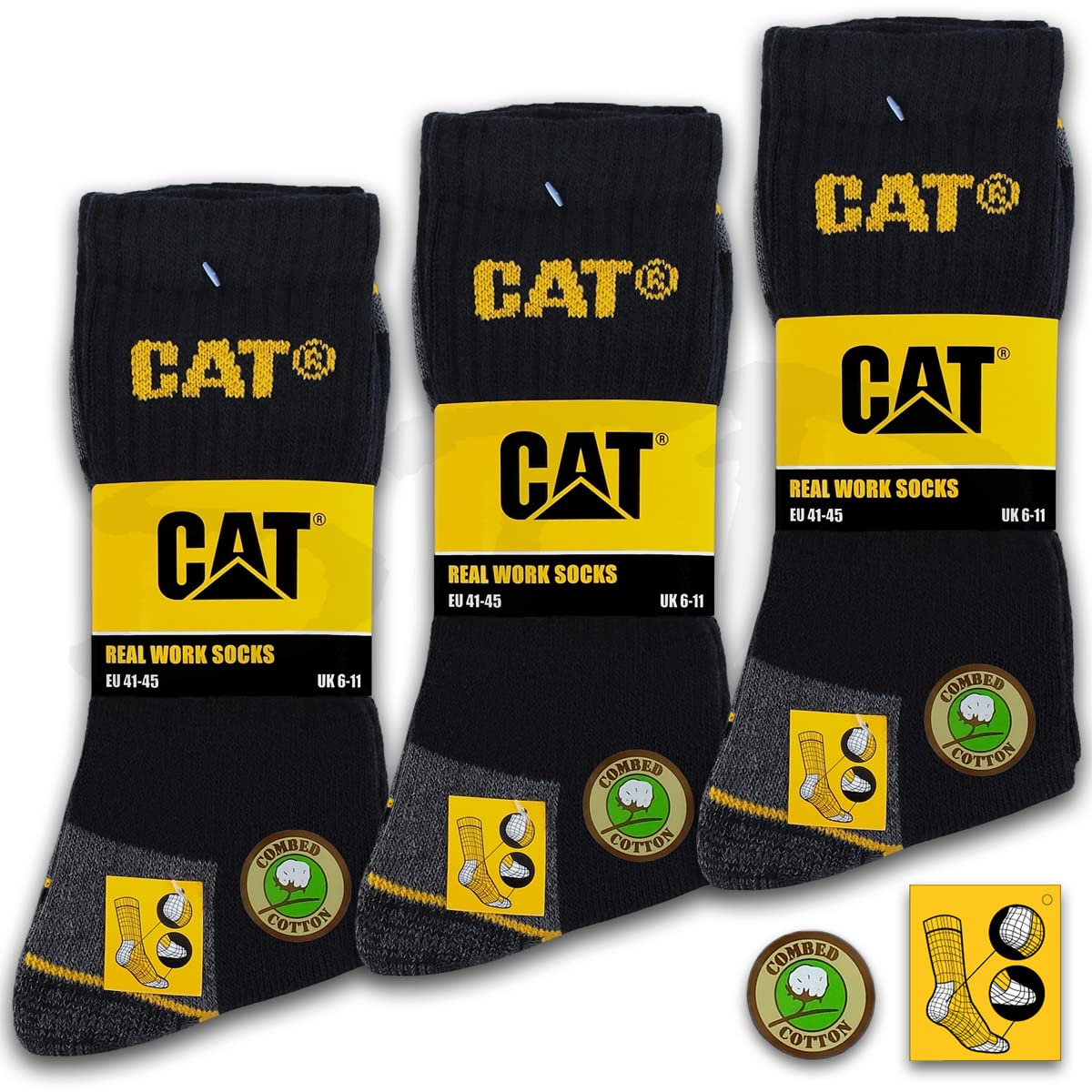 9 Pairs of CAT® Real Work Socks, Women's and Men's Work Socks, Business Socks, Stockings, Choice of Sizes 35-50