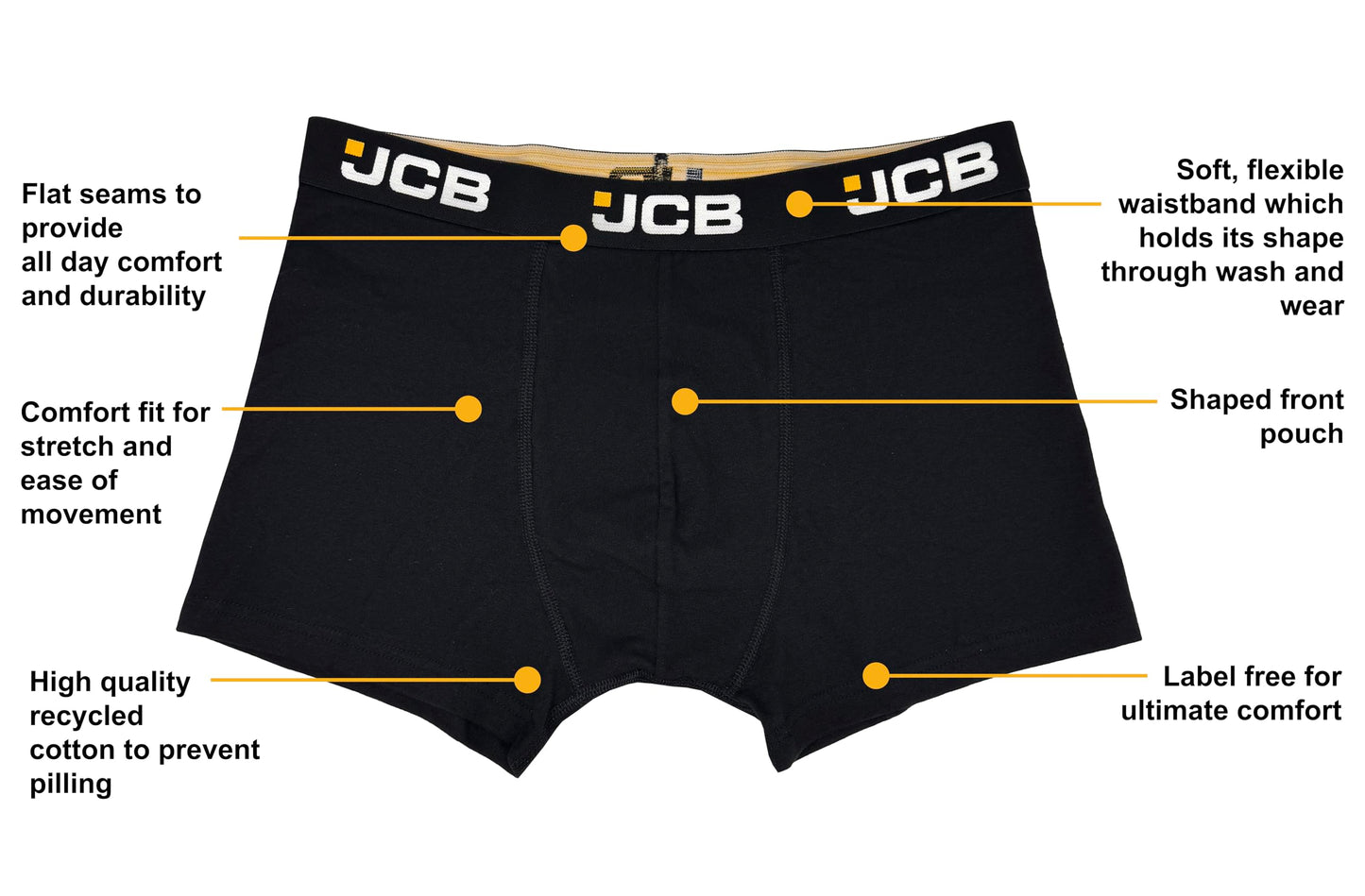 JCB Mens 2 Pack Recycled Cotton Rich Label Free Stretchy Trunks Everyday Boxer Shorts Underwear