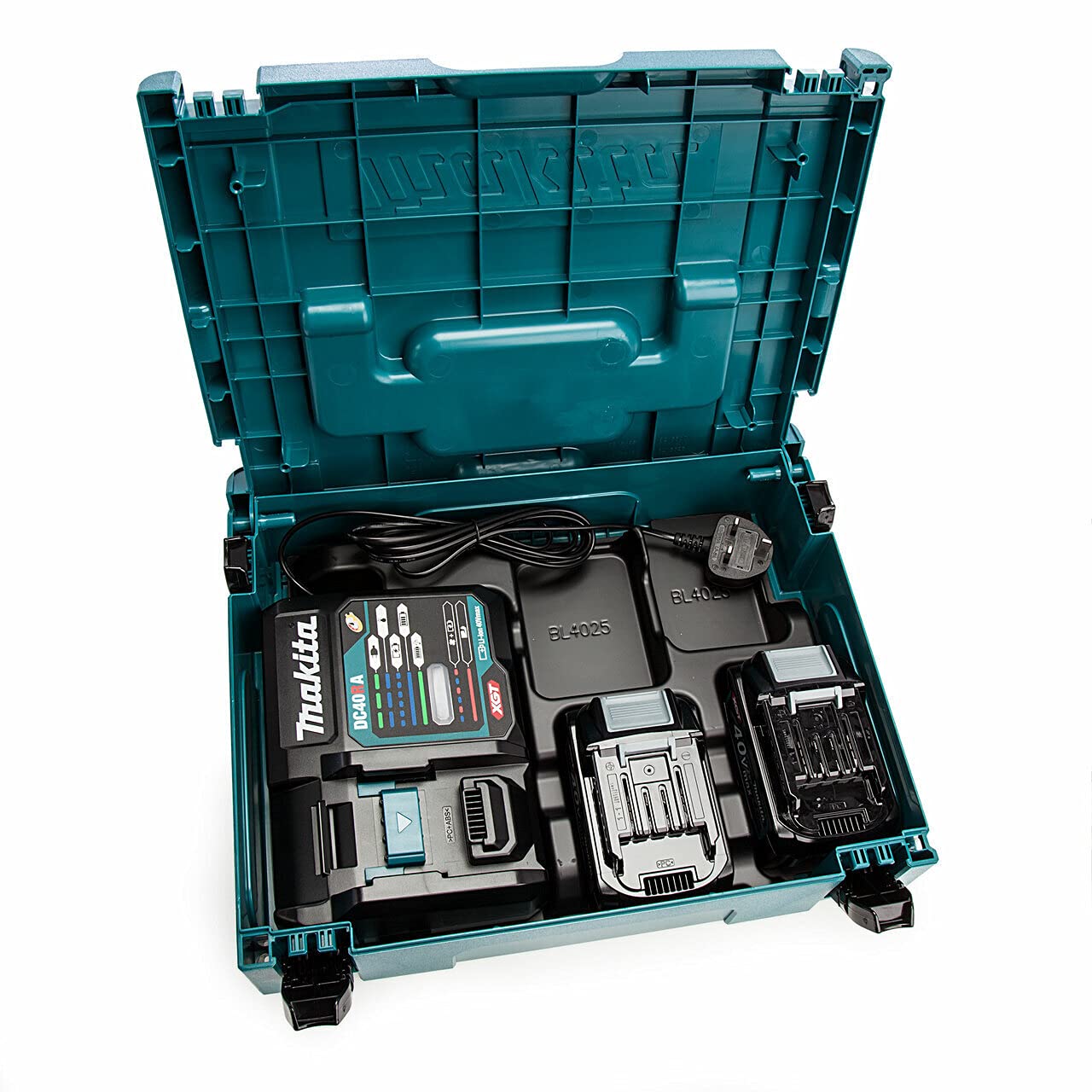 Makita 191K01-6 40V Max Li-ion XGT MKP 4.0 Ah Power Source Kit Complete with 2 x 4.0 ah Batteries and Fast Charger Supplied in a Makpac Case