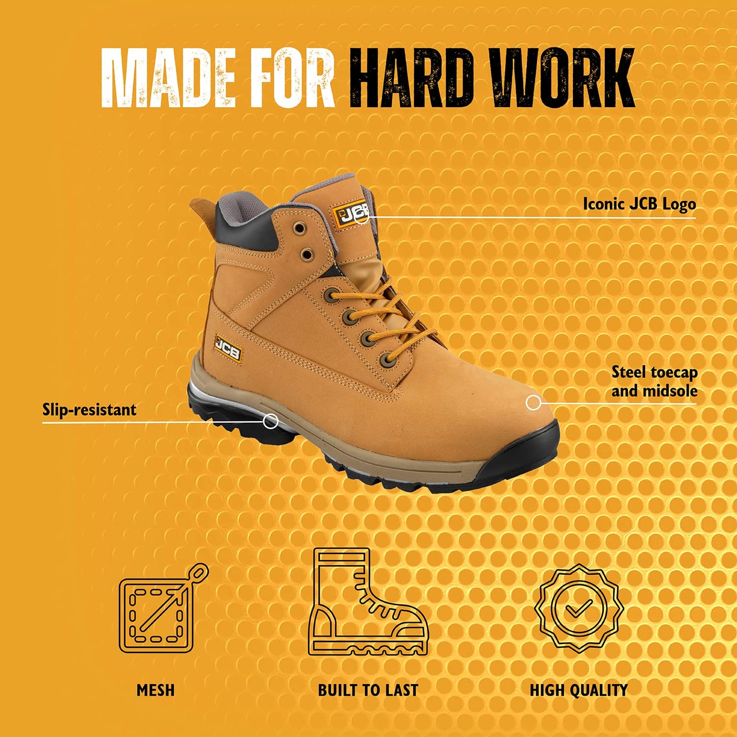 JCB - Men's Safety Boots - Workmax Chukka Work Boots - Nubuck - Durable and Protective - Ideal for Work Environments Workwear - Size 8 UK, 42 EU - Brown