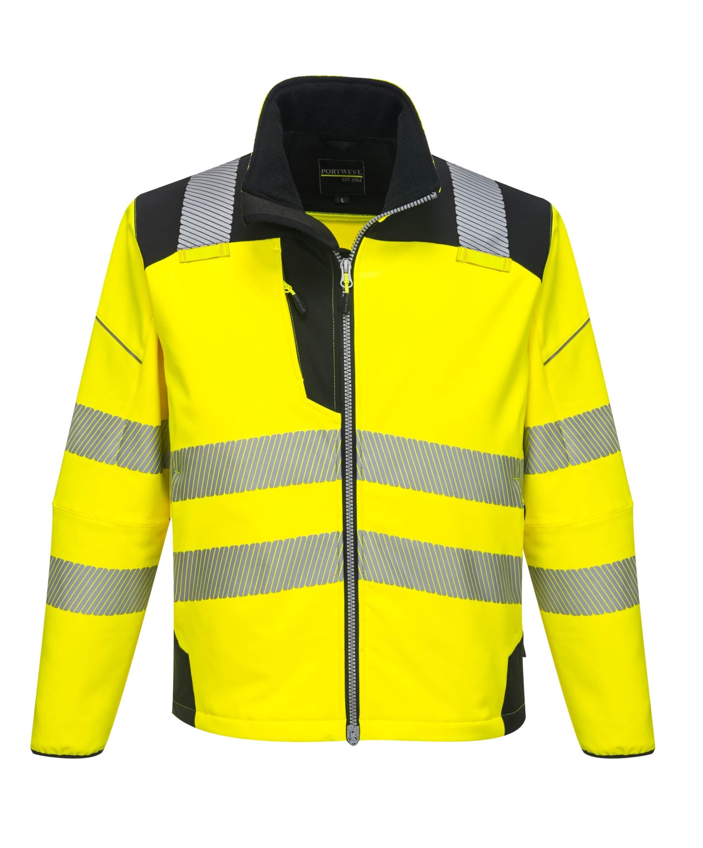 Portwest T402 Men's PW3 Hi Vis Safety Jacket - Windproof Water Resistant High Visibility Reflective Softshell Jacket Yellow/Black, XX-Large