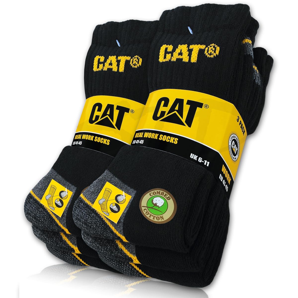 Caterpillar Cat Real Work Socks 6 Pairs Women's Men's Work Socks Business Socks Stockings Choice of Sizes 35-50