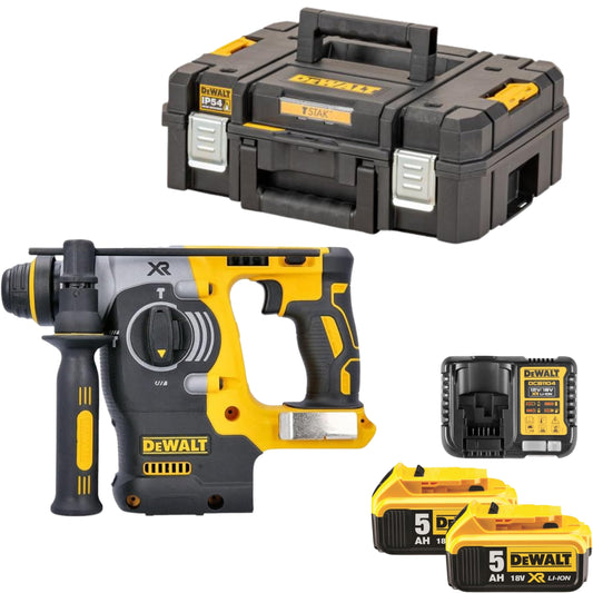 DEWALT 18 V XR Brushless 24 mm, 2 kg SDS-Plus Hammer, 2 x 5 Ah ,Multi-colour,DCH273P2-GB,2 x 18V 5.0Ah Li-Ion Batteries