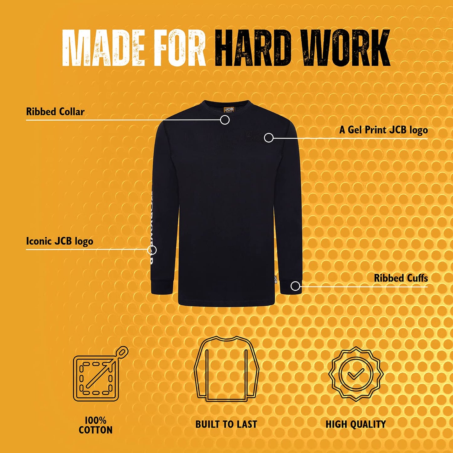 JCB - Banner Shirt - Mens Long Sleeve T Shirt - 100% Cotton Workwear - Mens Clothes - Long Sleeve T Shirt Mens