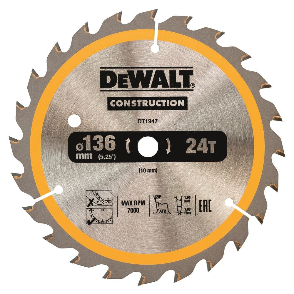 Dewalt Cordless 18 V DT1947 Circular SAEGE Blade 136/10 mm 24WZ, 1 Piece