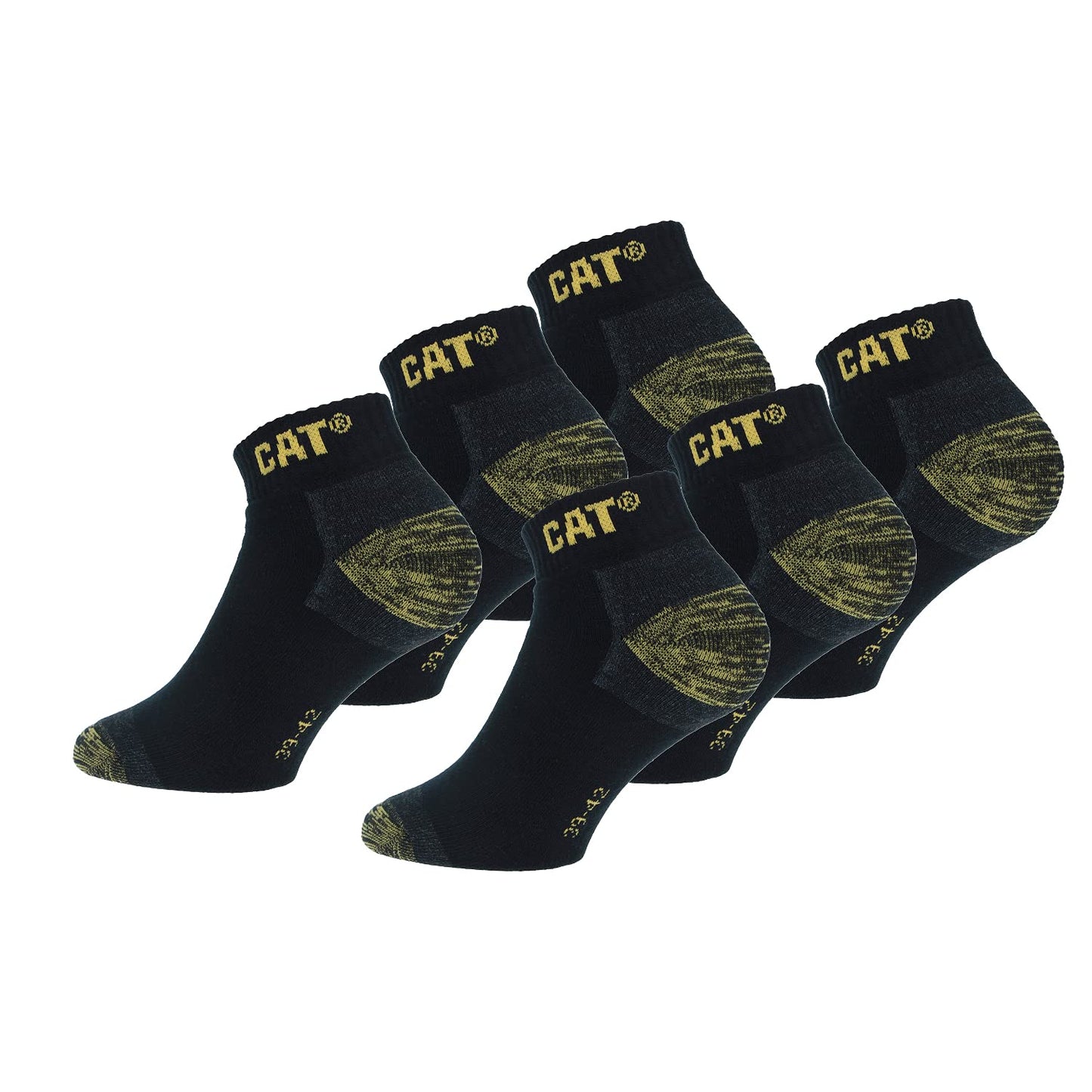 Caterpillar 6 Pairs Sneaker Men's Work Socks Accident Prevention Double Reinforced Heel and Toe Yarn of Excellent Quality Cotton Sponge (Black