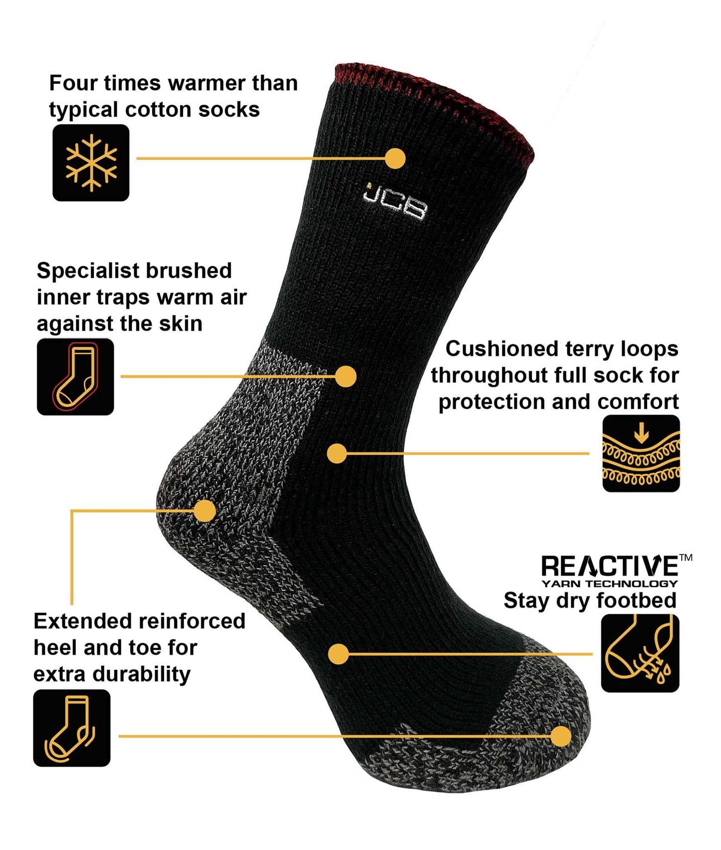 JCB - Men's Thermasock work sock in Black - 1 pack - | U.K. Size