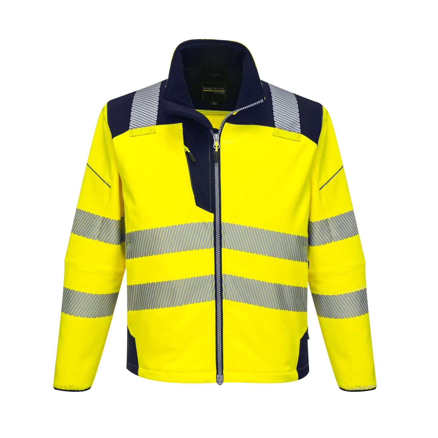 Portwest T402 Men's PW3 Hi Vis Safety Jacket - Windproof Water Resistant High Visibility Reflective Softshell Jacket Yellow/Black, XX-Large