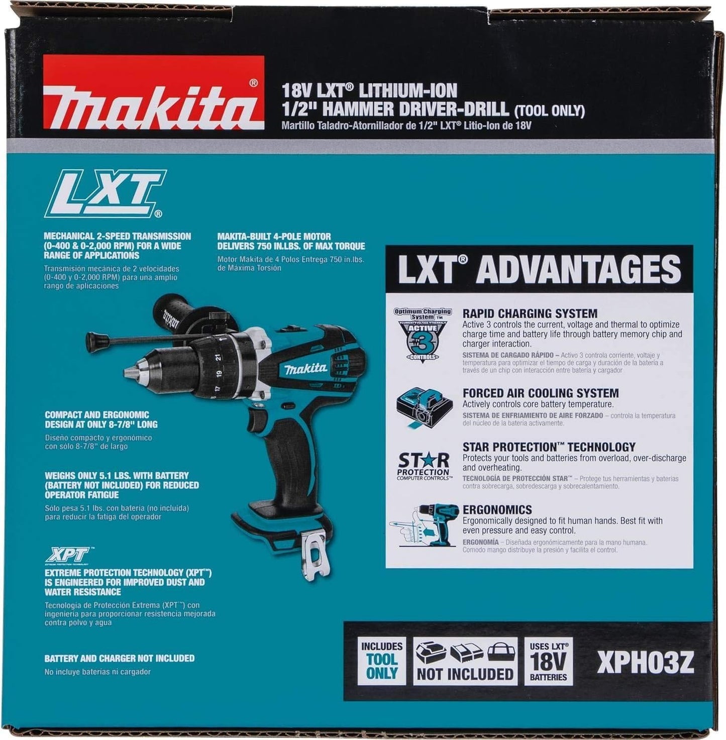 Makita XPH03Z 18V LXT Lithium-Ion Cordless 1/2" Hammer Driver-Drill, Tool Only