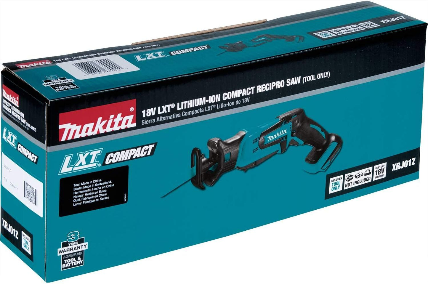 Makita XRJ01Z 18-Volt LXT Lithium-Ion Cordless Compact Reciprocating Saw (Tool Only, No Battery)