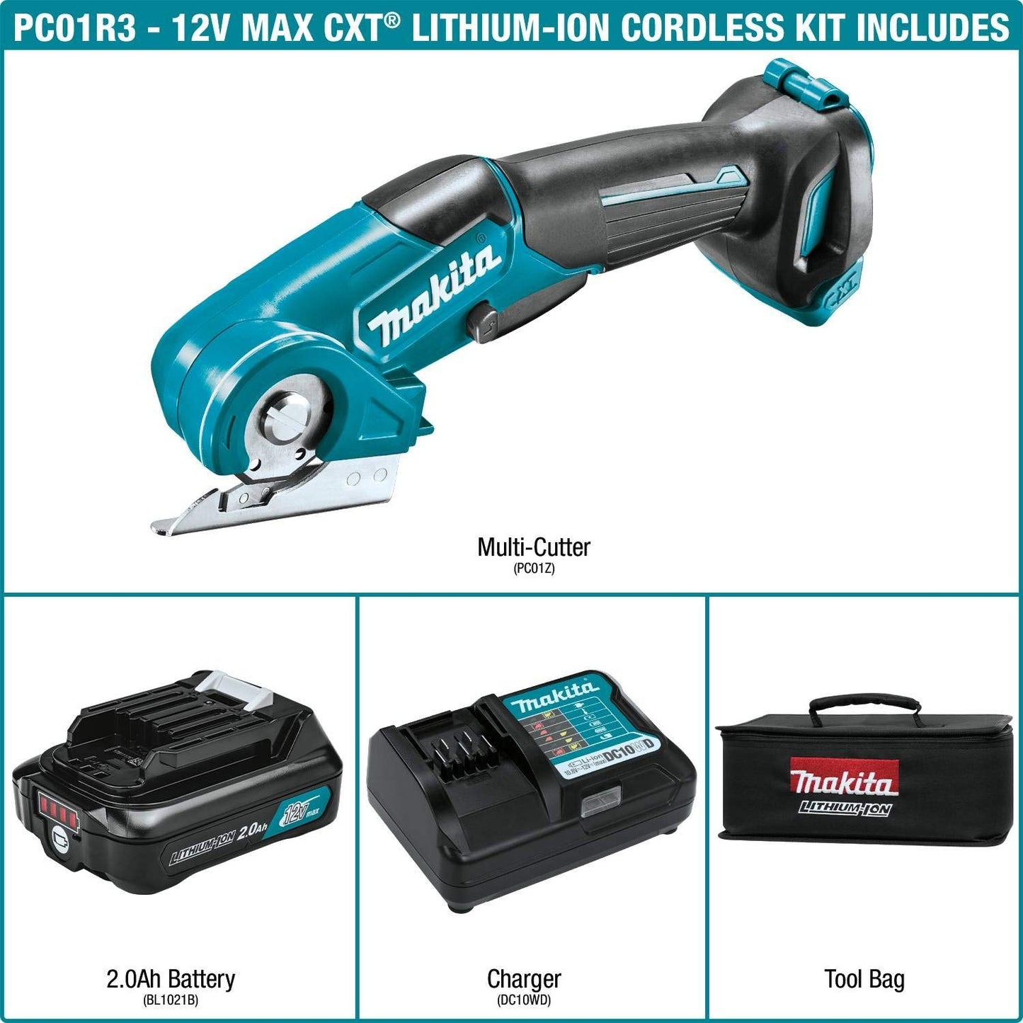 Makita PC01R3 12V Max CXT Lithium-Ion Cordless Multi-Cutter, Tool Only