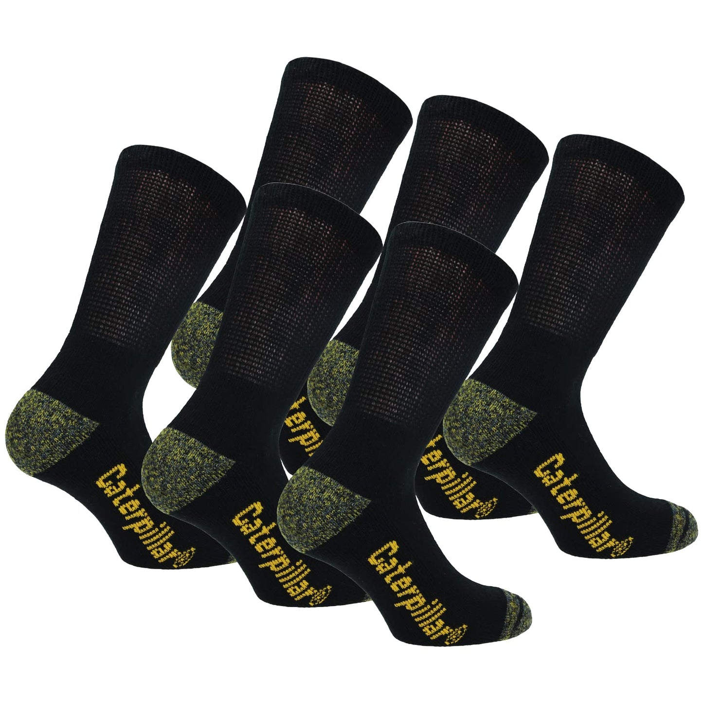 Caterpillar 6 Pairs Diabetic Work Socks, Better Circulation, Moisture Wicking, Non Binding, Reinforced Heel Toe, Cotton, Flat Toe