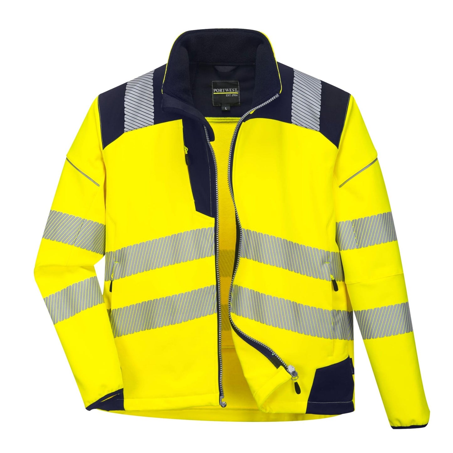 Portwest T402 Men's PW3 Hi Vis Safety Jacket - Windproof Water Resistant High Visibility Reflective Softshell Jacket Yellow/Black, XX-Large