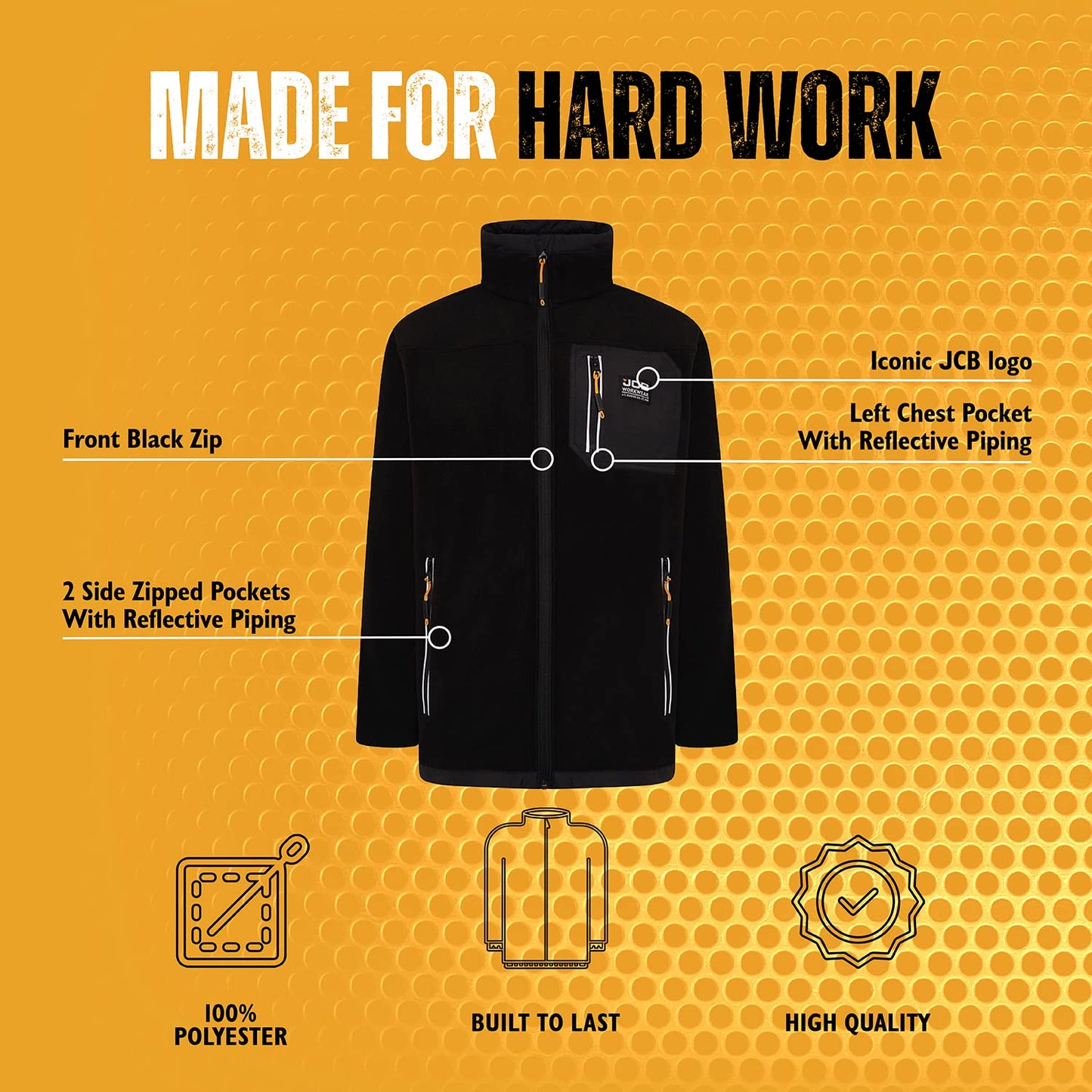 JCB - Trade Steel Full Zip Fleece - Fleece Jacket Mens - Work Fleece Mens - Mens Fleece Jackets Full Zip - Mens Workwear - Mens Clothes