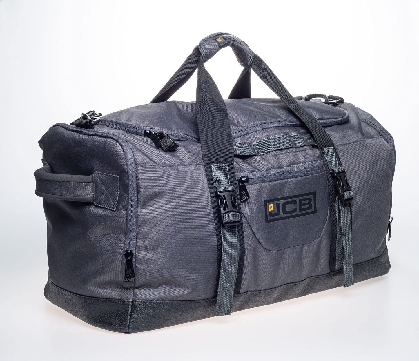 JCB - Duffle Holdall Bag, Grey - Water-Resistant Pu Base - Adjustable Shoulder Strap - 1,000 Denier Polyester - Maximum Capacity of 50 litres - Ideal Gym, Travel Or Overnight Bag