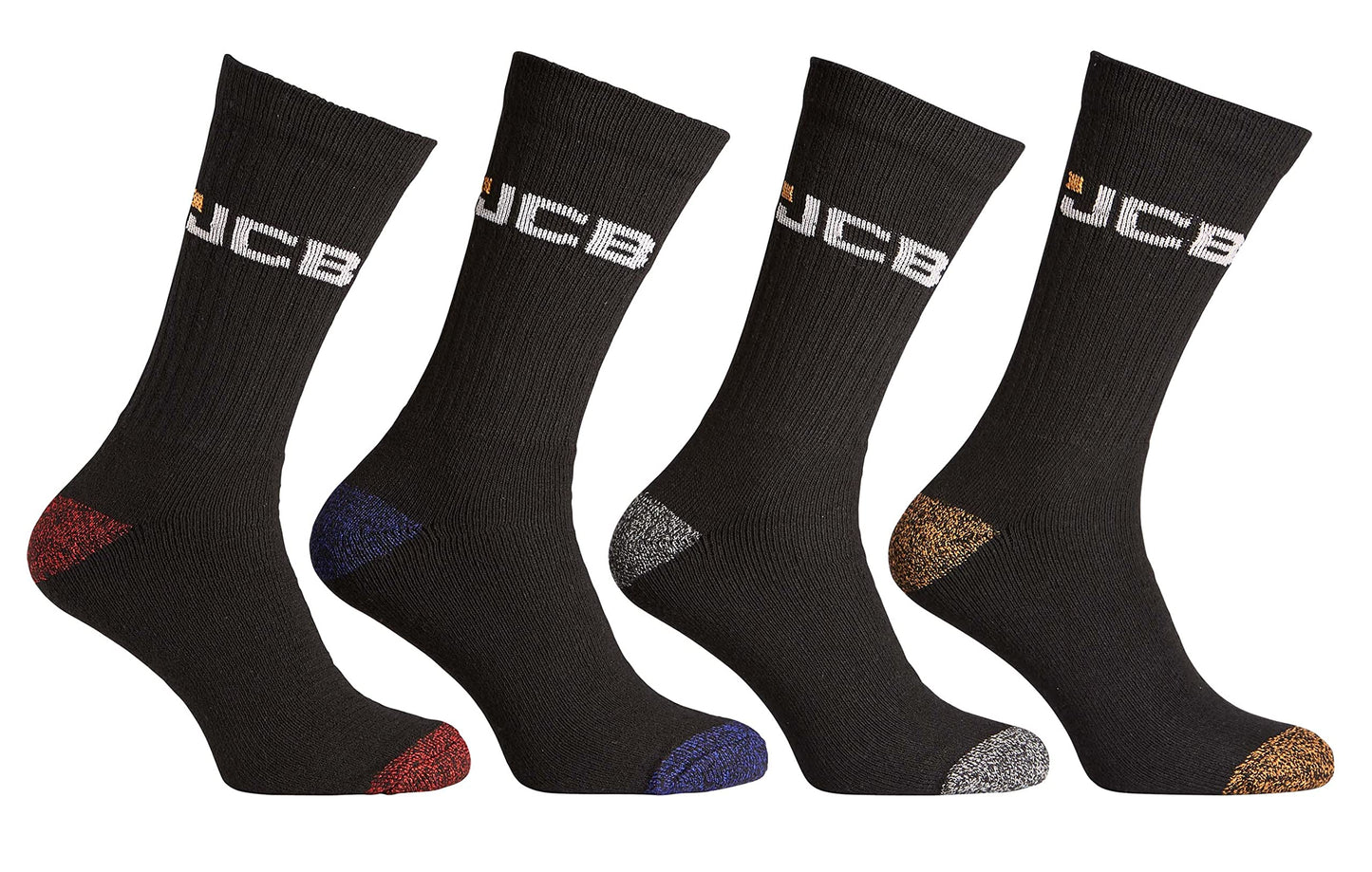 JCB - Men's Black work wear boot Socks | 4 Pairs | U.K. Size 6-11 | Boot Socks, Reinforced Socks, Terry Cushioning