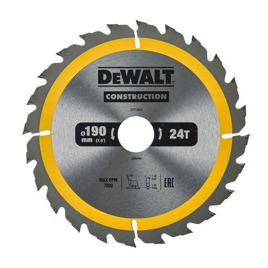 Dewalt DT1944 Circular SAEGE Blade Handkr 190 x 30 mm 24WZ, 1 Pieces