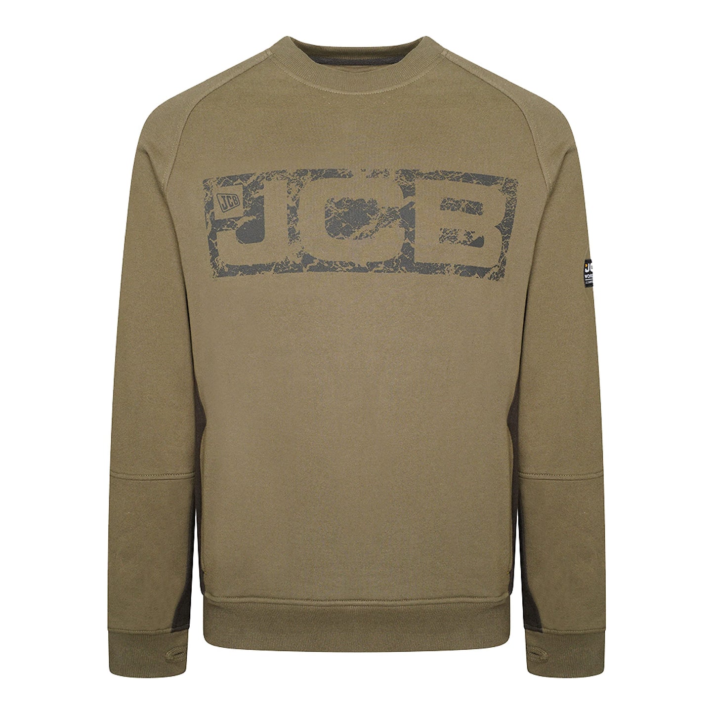 JCB - Trade Crew Sweatshirt Made with 80% Cotton & 20% Polyester Men's Jumpers Branding Details Cordura Fabric Elbow Patches Mens Clothes 320gsm