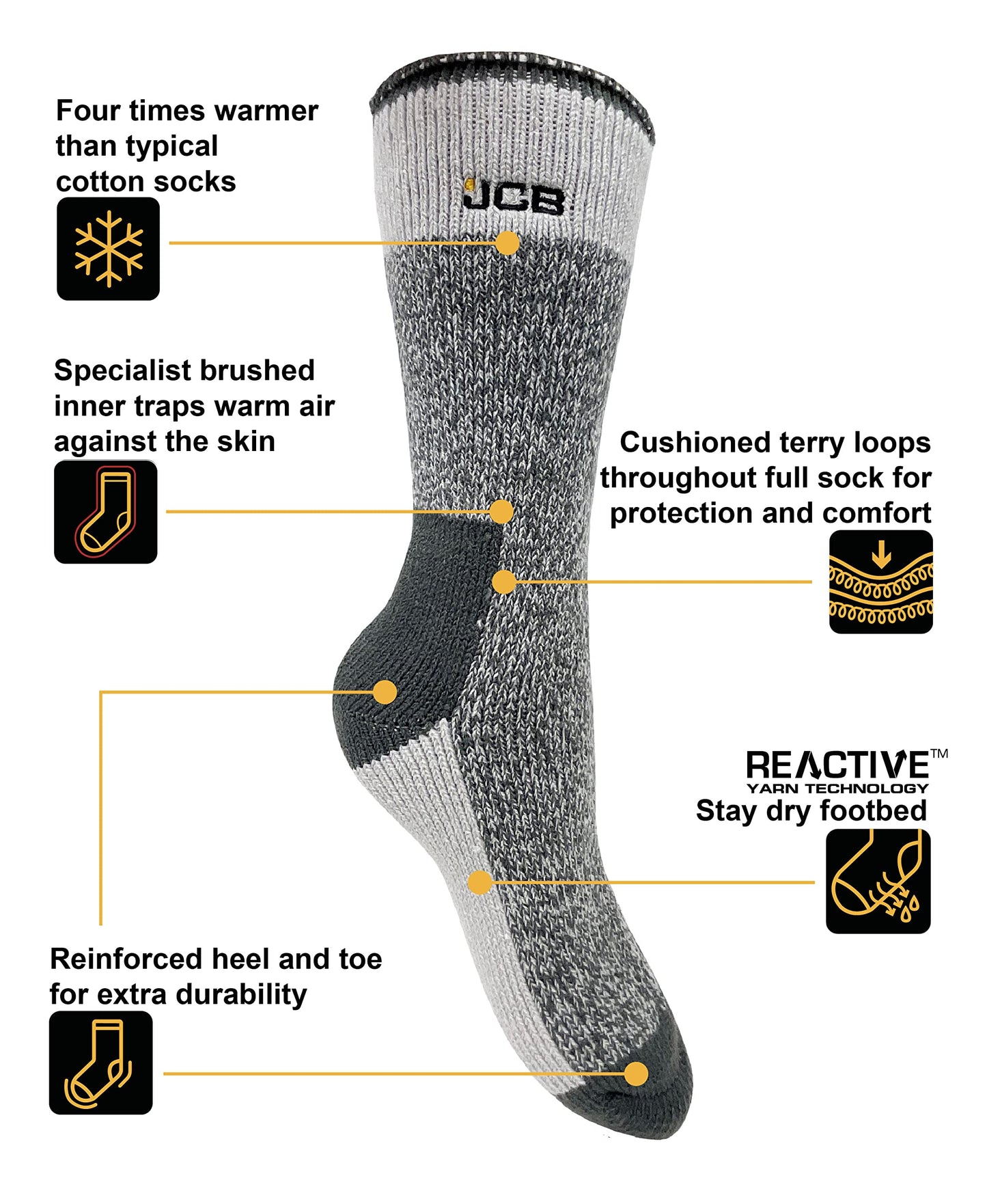 JCB - Ladies Thermasock Work Socks - 1 Pair - UK 4-7 EUR 37-41 - Ladies Thermal Winter Warm Socks