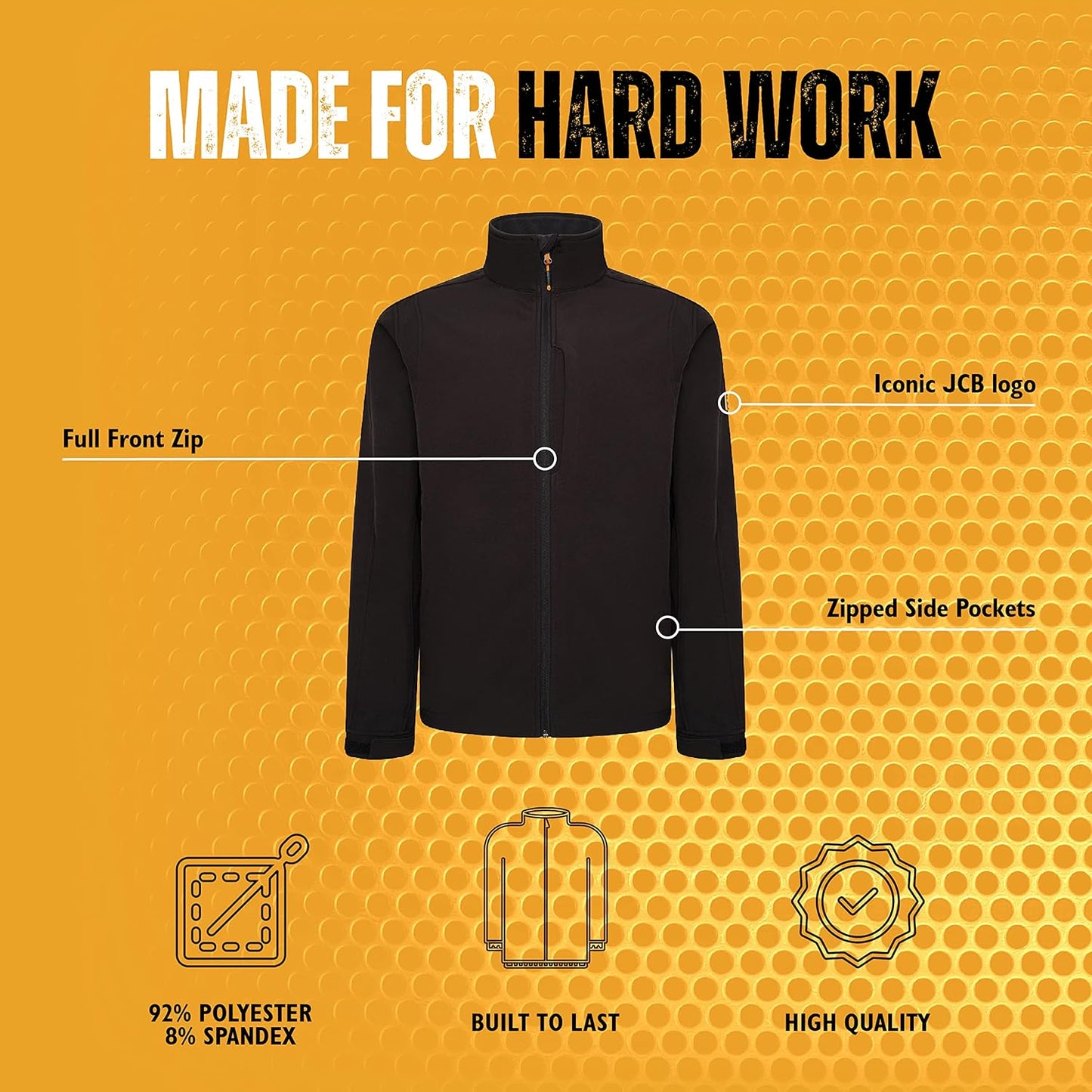 JCB Workwear - Trade Softshell Jacket - Fleece Jacket Mens Full Zip - Zipped Side Pockets - Adjustable Hem & Cuffs - Polyester - Black - Size XXL