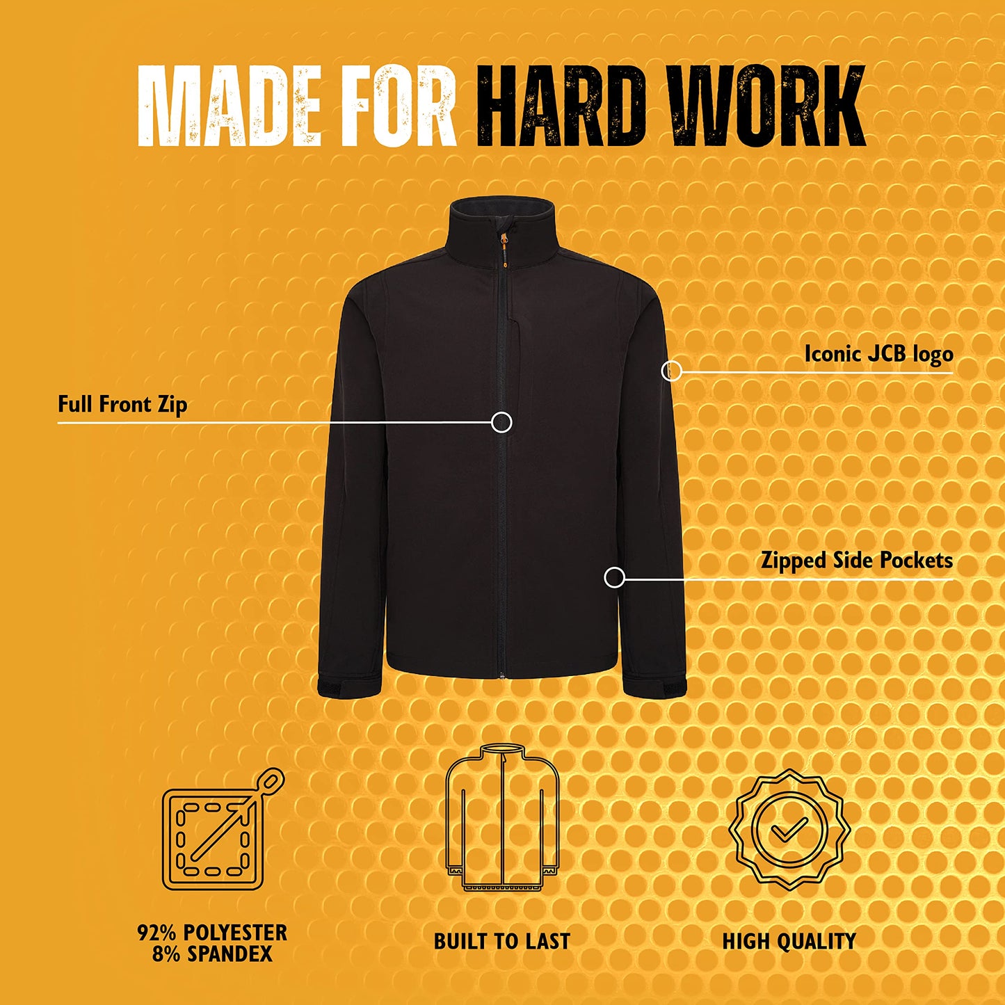 JCB Workwear - Trade Softshell Jacket - Fleece Jacket Mens Full Zip - Zipped Side Pockets - Adjustable Hem & Cuffs - Polyester - Black - Size M