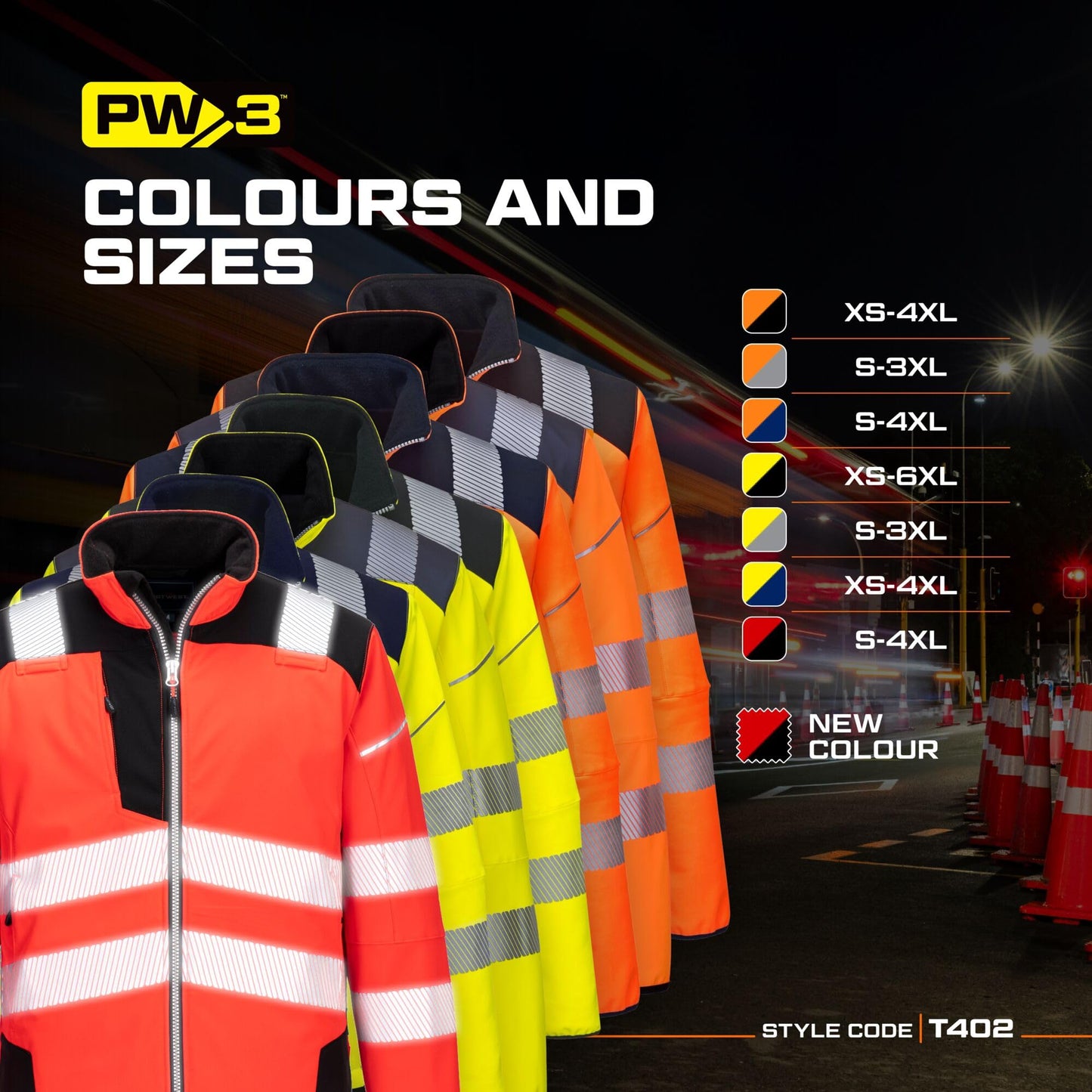 Portwest T402 Men's PW3 Hi Vis Safety Jacket - Windproof Water Resistant High Visibility Reflective Softshell Jacket Yellow/Black, XX-Large