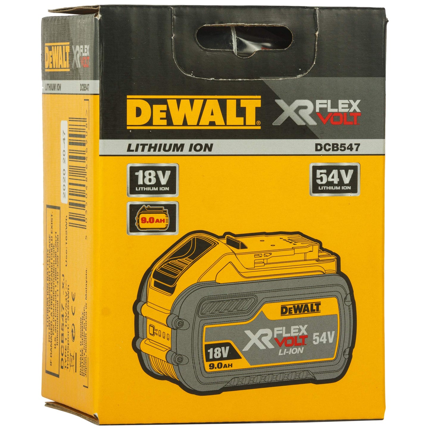 Dewalt DCB547-XJ XR Flex Volt Battery, 18 V, Yellow/Black, 9 A