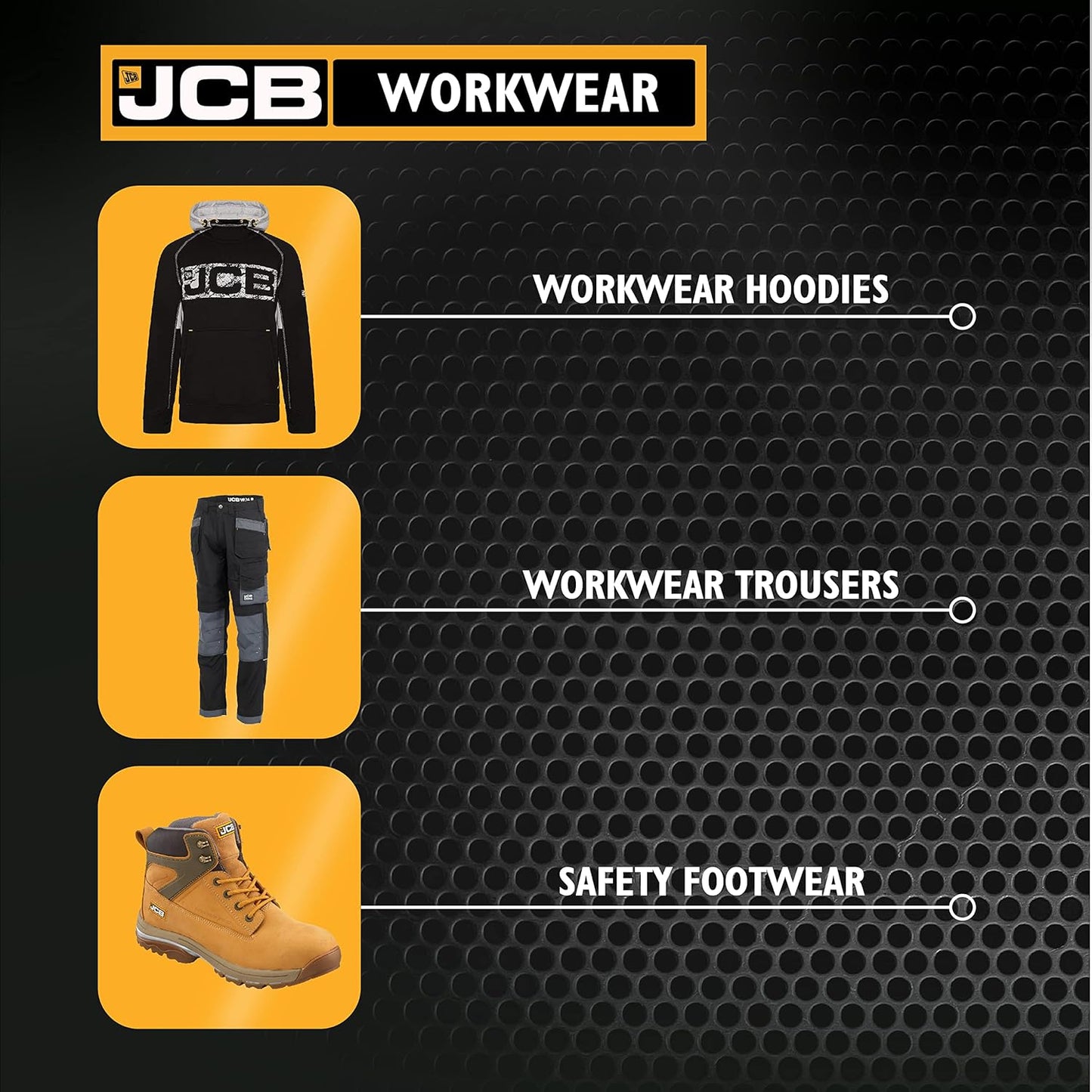 JCB - Trade Trousers for Men - Men's Workwear - Utility Pants - Reinforced Stitching - Cargo Trousers - Secure Pockets - Black - Regular Leg - 38W