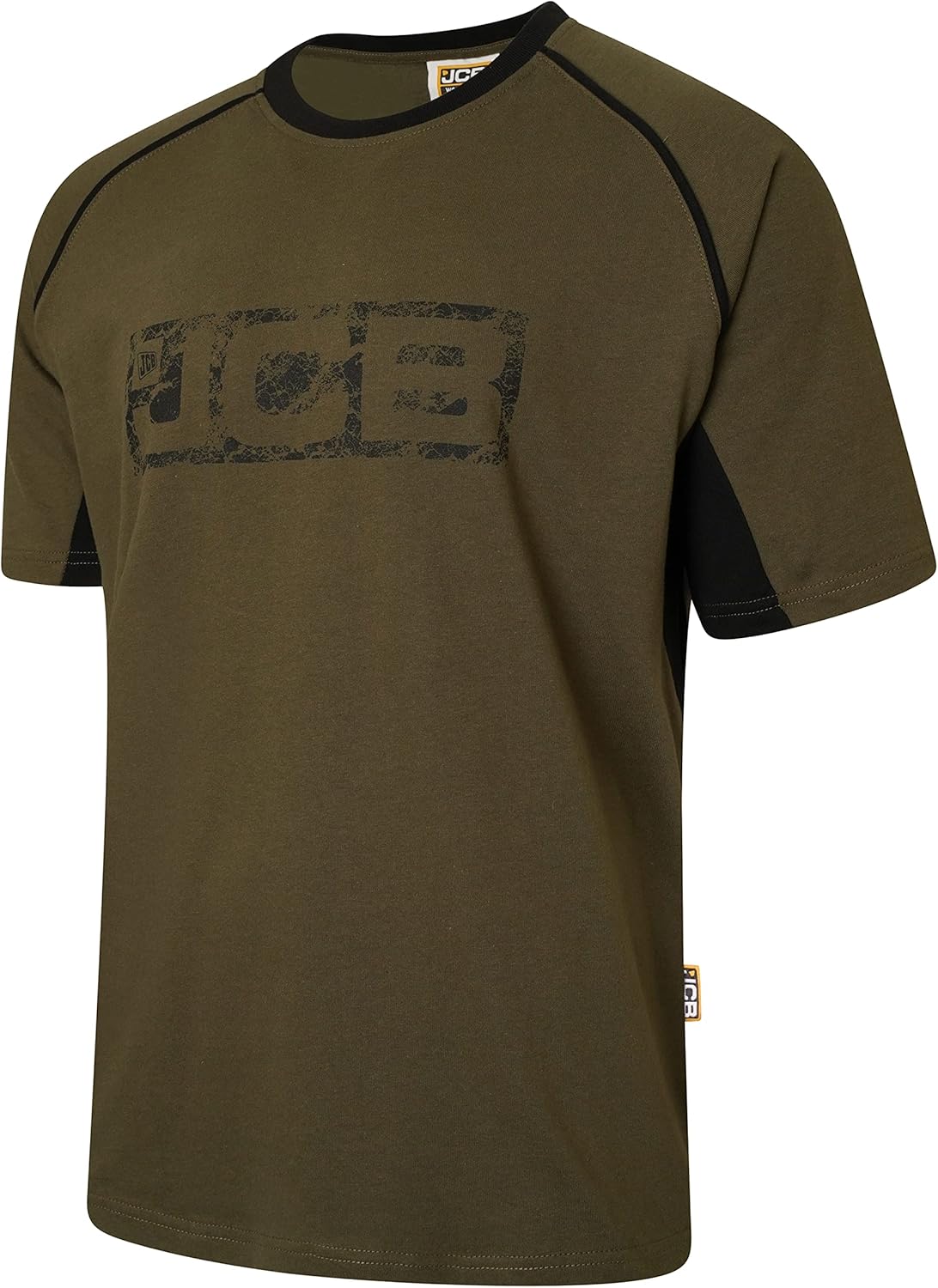 JCB Workwear - Trade Work T Shirt - Mens T Shirt for Work - Distressed Logo - Contrast Accents - 100% Cotton T Shirt - Olive/Black - Size S