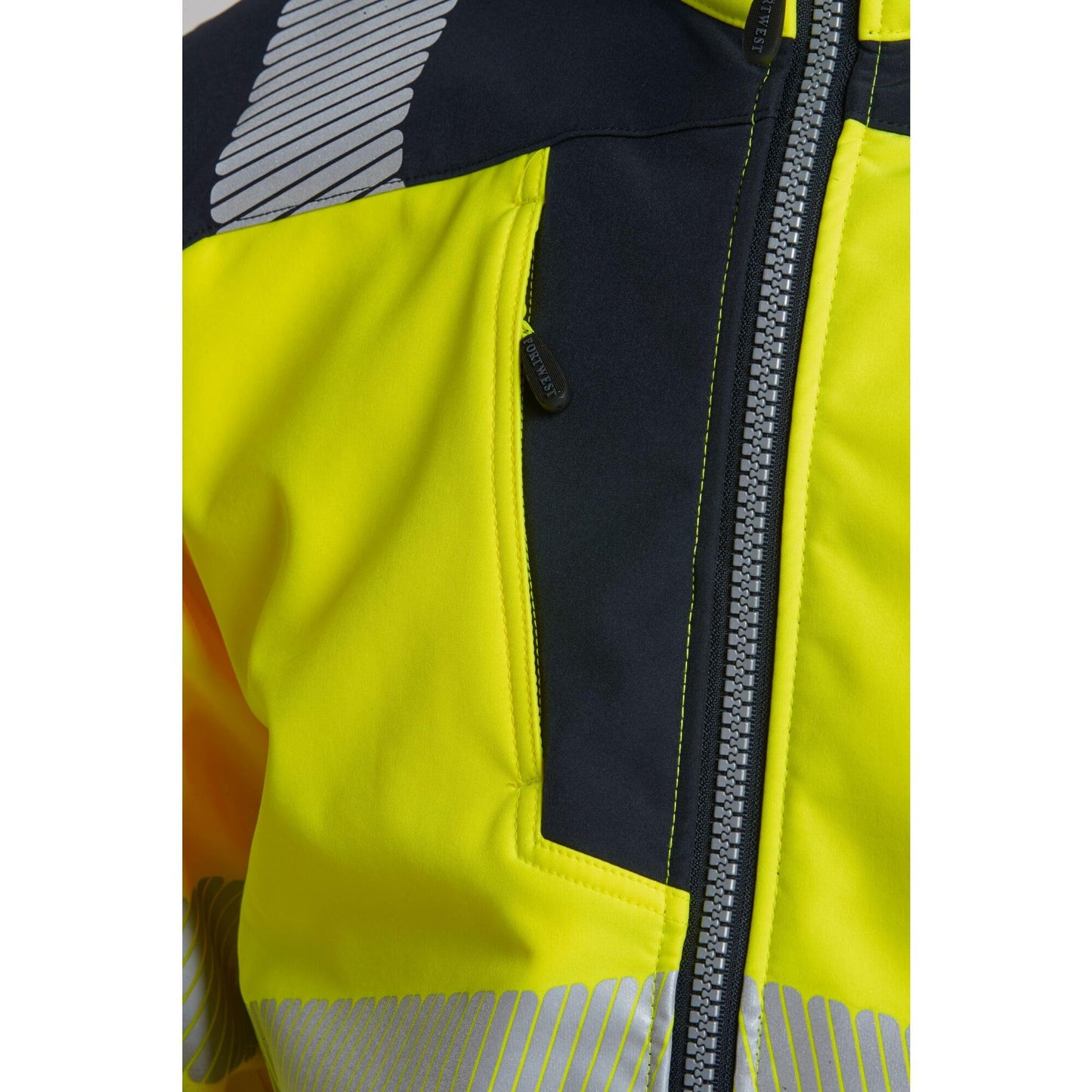 Portwest T402 Men's PW3 Hi Vis Safety Jacket - Windproof Water Resistant High Visibility Reflective Softshell Jacket Yellow/Black, XX-Large