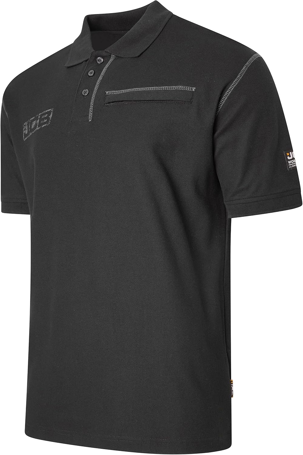 JCB Workwear - Trade Work Polo Shirt - Mens Shirt for Work Accents - Zipped Phone Pocket - 100% Cotton Shirt - Black - Size 3XL