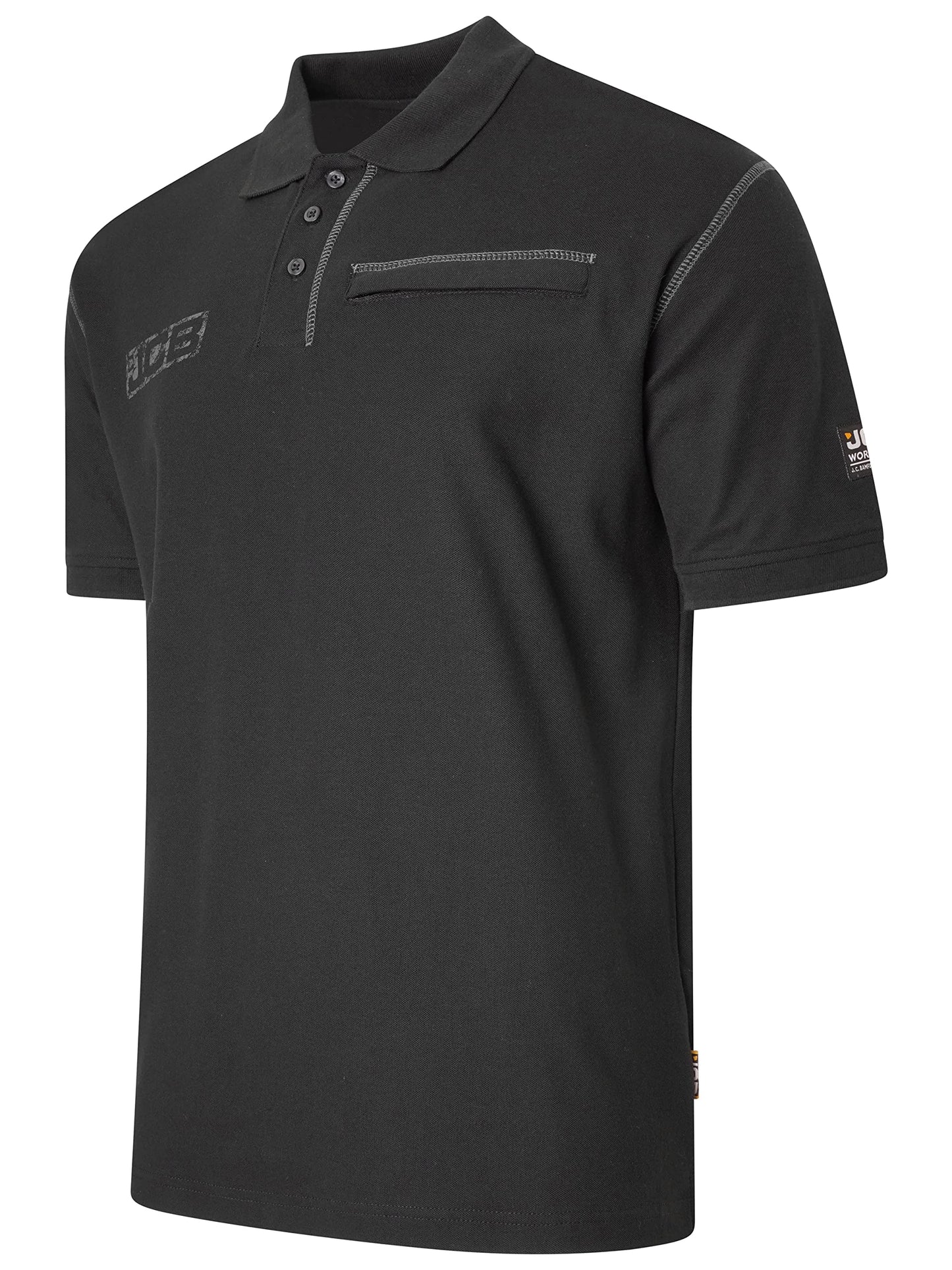 JCB Workwear - Trade Work Polo Shirt - Mens Shirt for Work Accents - Zipped Phone Pocket - 100% Cotton Shirt - Black - Size M