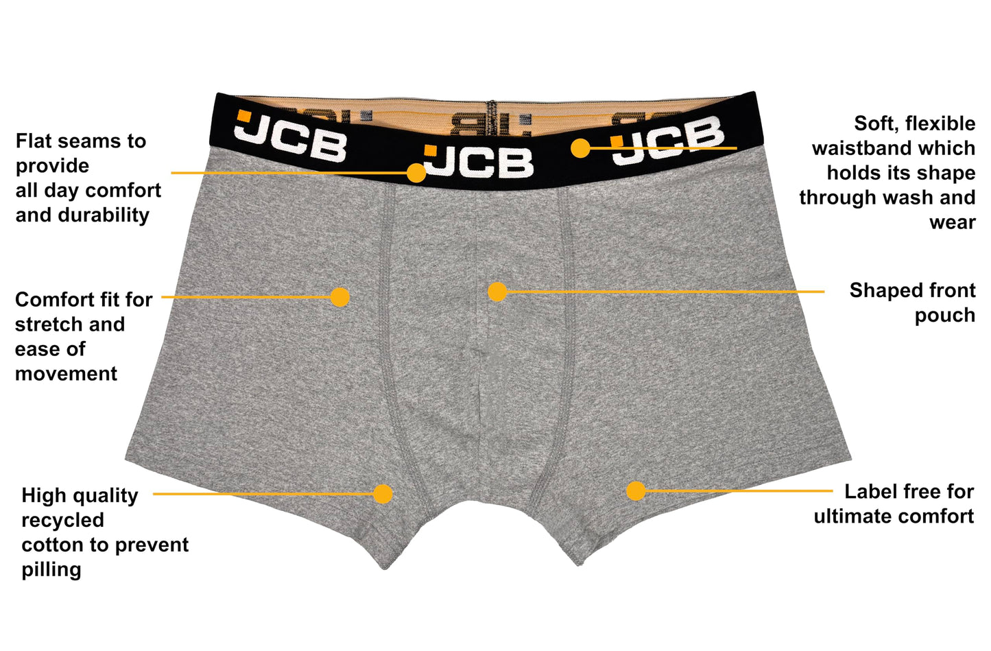 JCB Mens 2 Pack Recycled Cotton Rich Label Free Stretchy Trunks Everyday Boxer Shorts Underwear