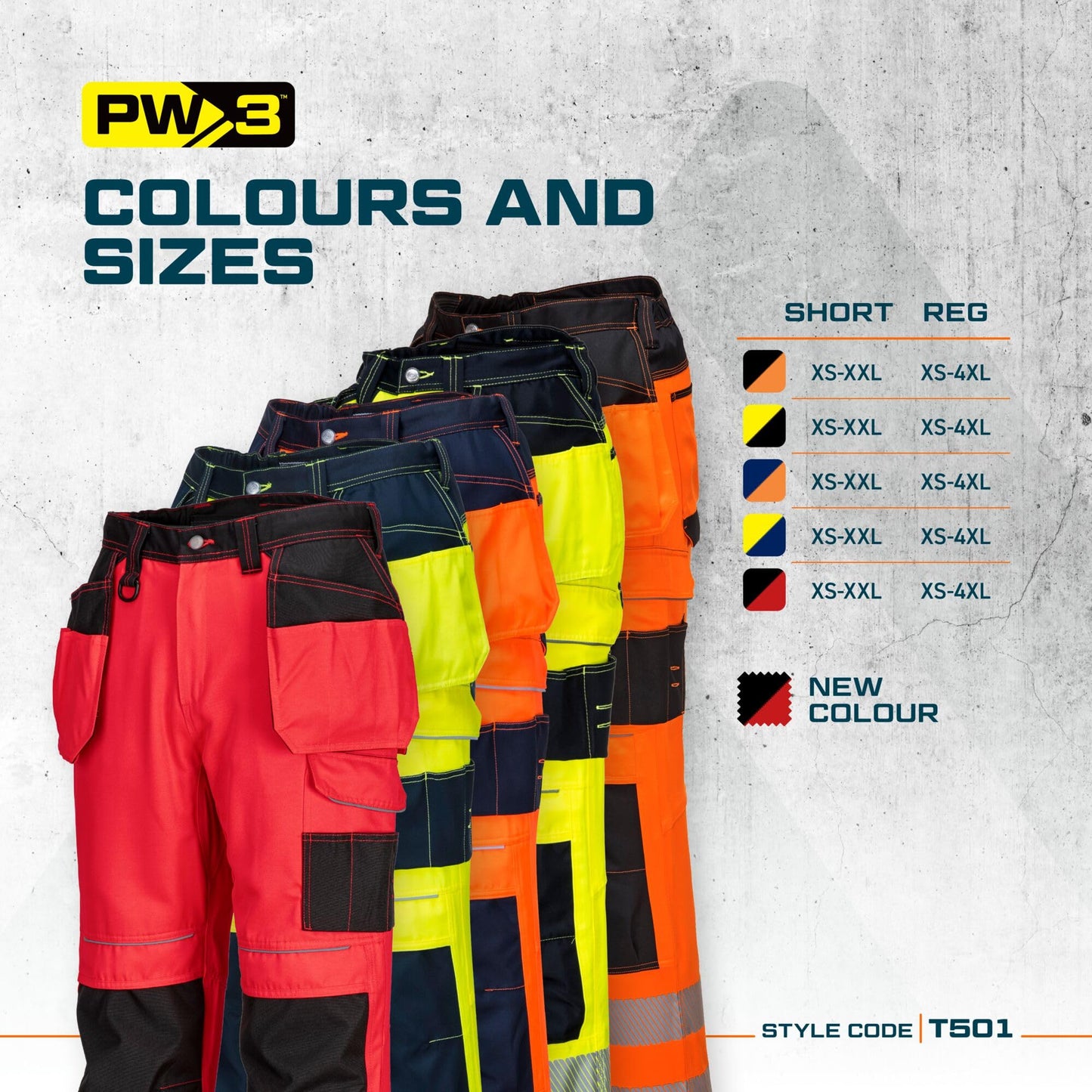 Portwest T501 Mens PW3 Hi Vis Work Trousers - Holster Pocket Workwear Safety Construction Trousers Orange/Black, 42