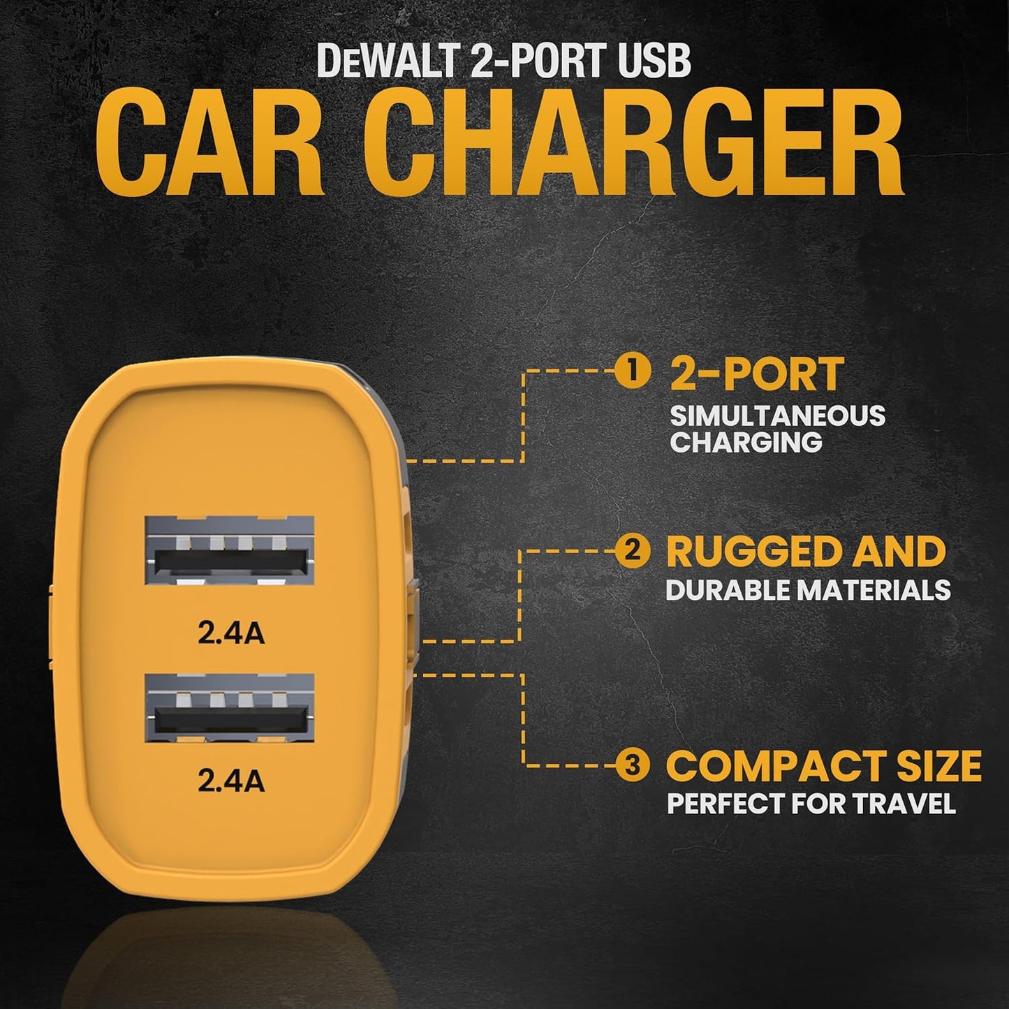 DEWALT 2-Port Mobile USB Charger, 24W