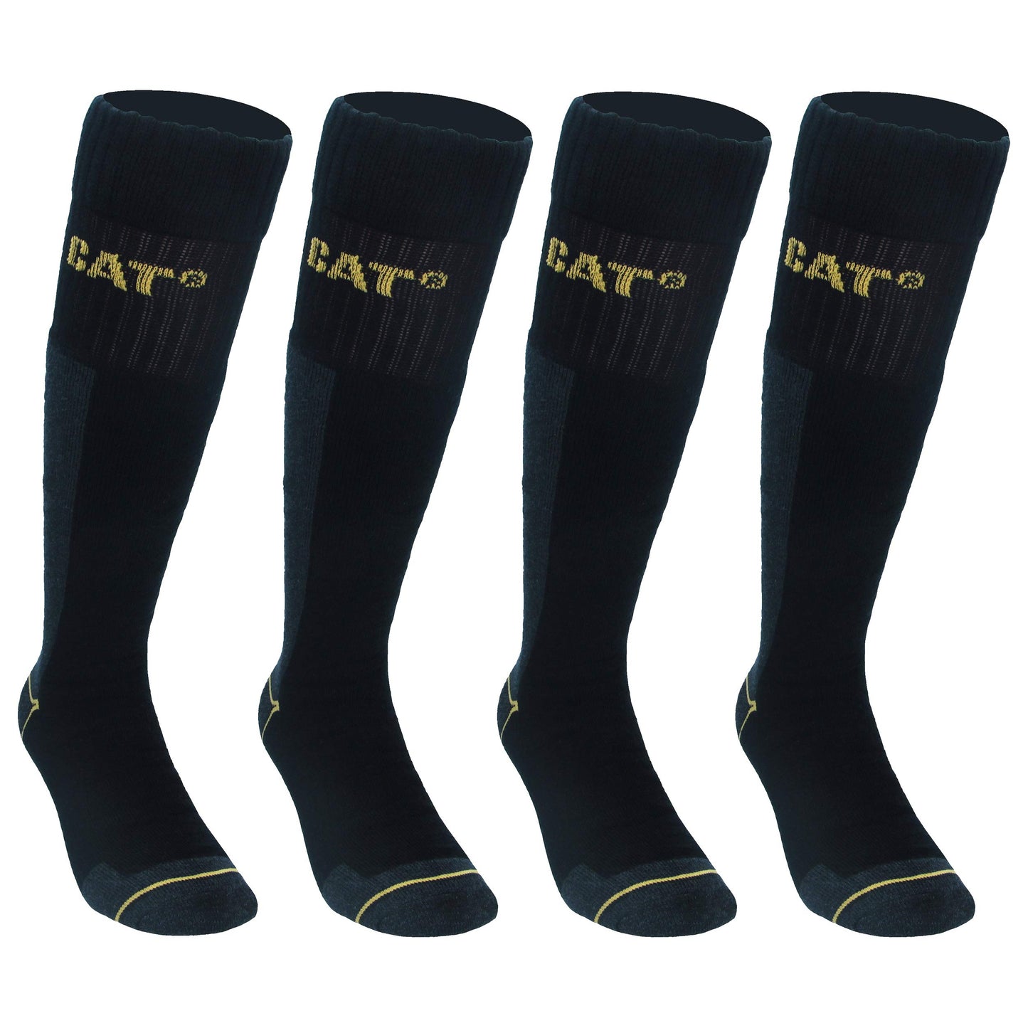 CAT Caterpillar 4 pairs Men's Work Long Socks Accident Prevention Reinforced on Heel and Toe with Reinforced Weft Yarn of Excellent Quality Cotton Sponge