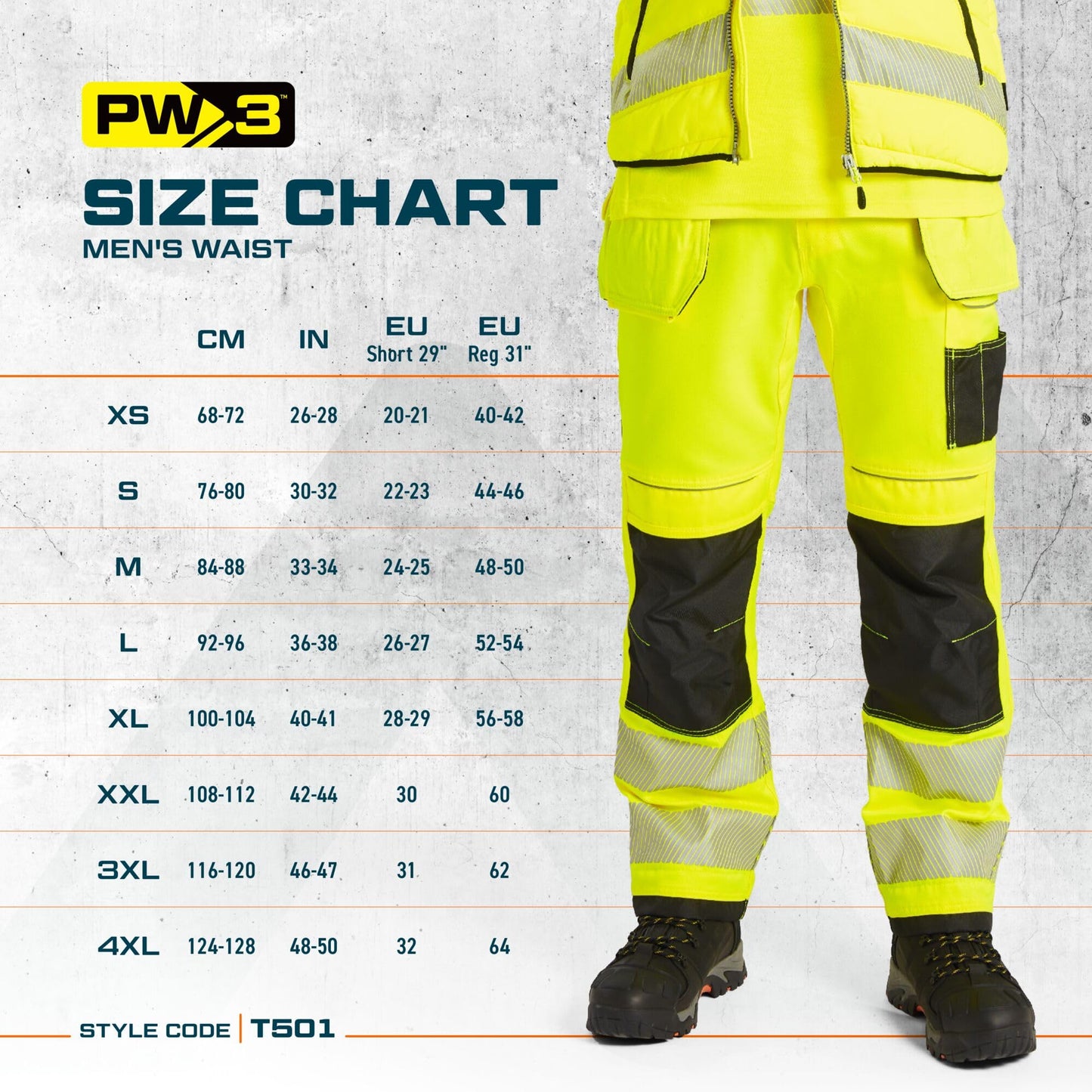 Portwest T501 Mens PW3 Hi Vis Work Trousers - Holster Pocket Workwear Safety Construction Trousers Orange/Black, 42