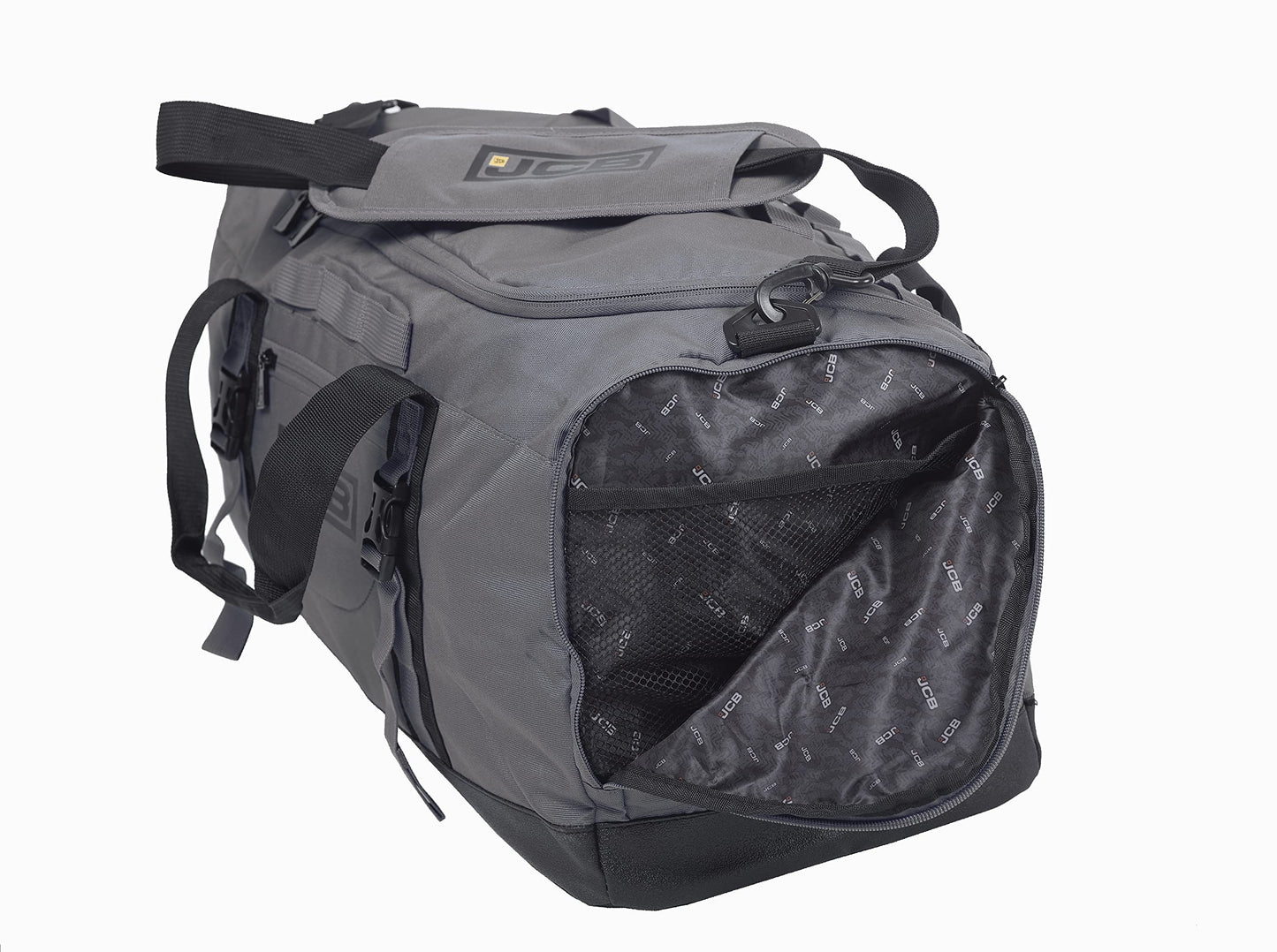 JCB - Duffle Holdall Bag, Grey - Water-Resistant Pu Base - Adjustable Shoulder Strap - 1,000 Denier Polyester - Maximum Capacity of 50 litres - Ideal Gym, Travel Or Overnight Bag