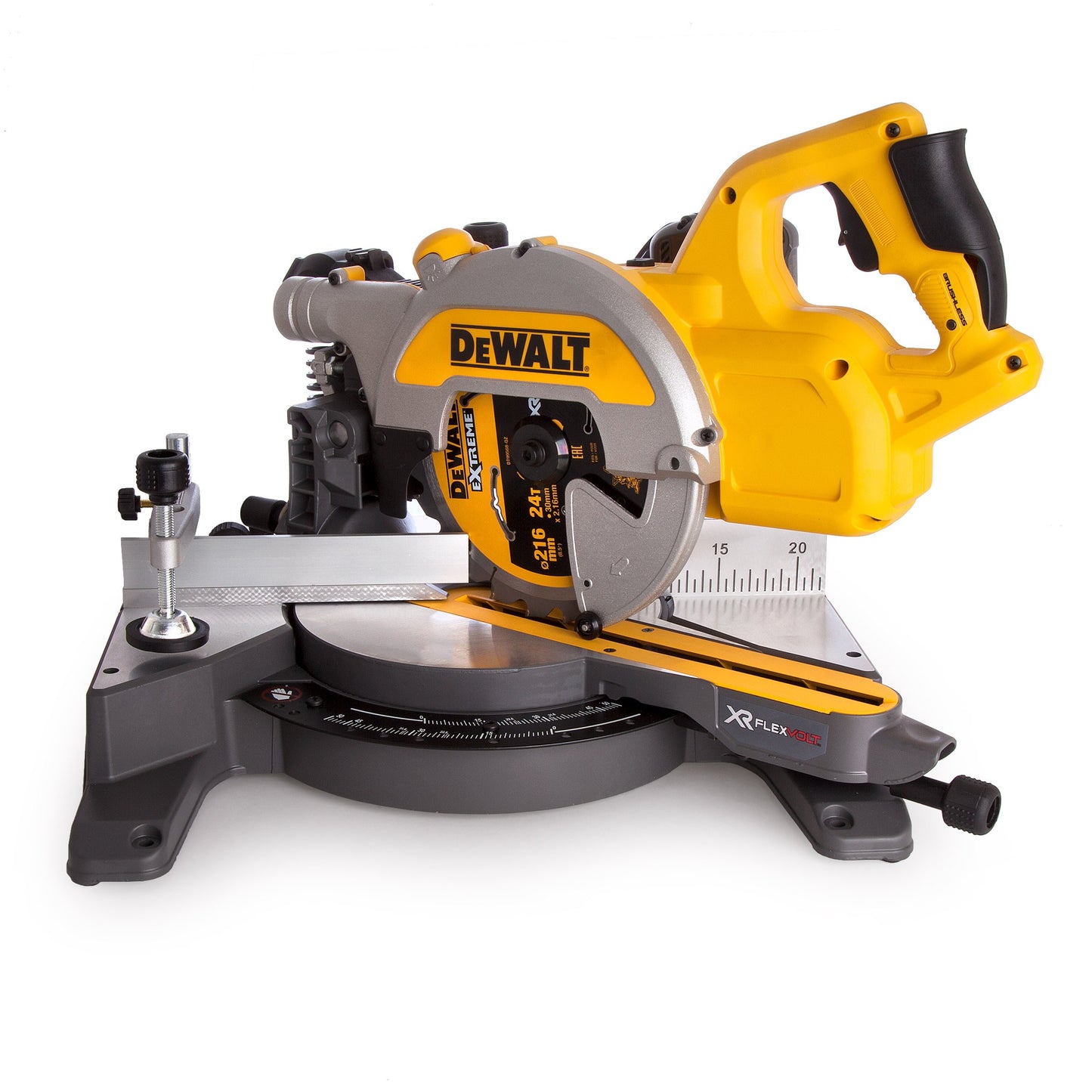 DEWALT DCS777T2 54 V 216 mm XR Cordless Flexvolt Mitre Saw with 2 x 6 A Batteries - Yellow/Black