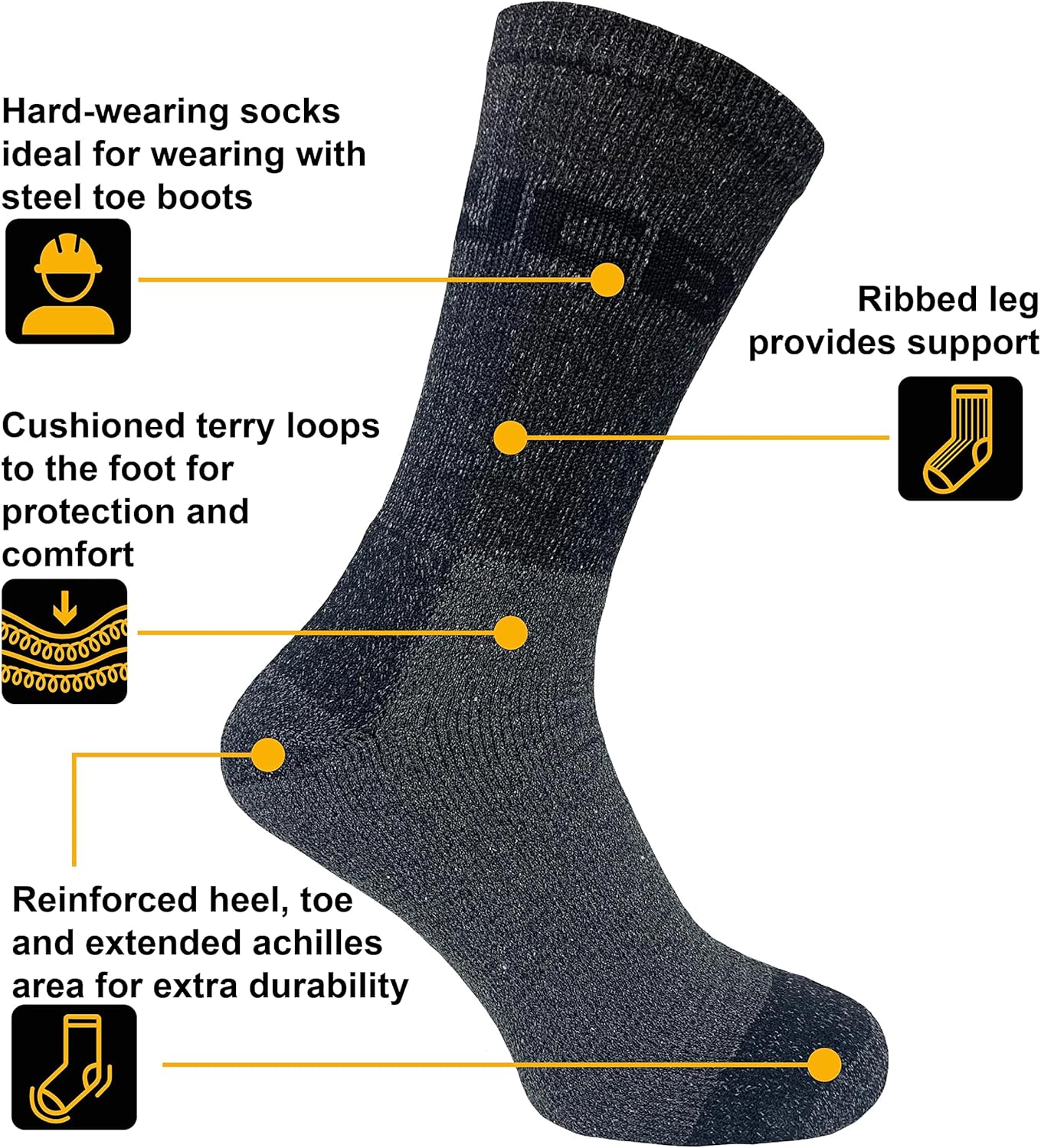 JCB - Outdoor Advantage Socks - Hiking - 4 Pack - Grey - UK 6-11 EUR 39-46