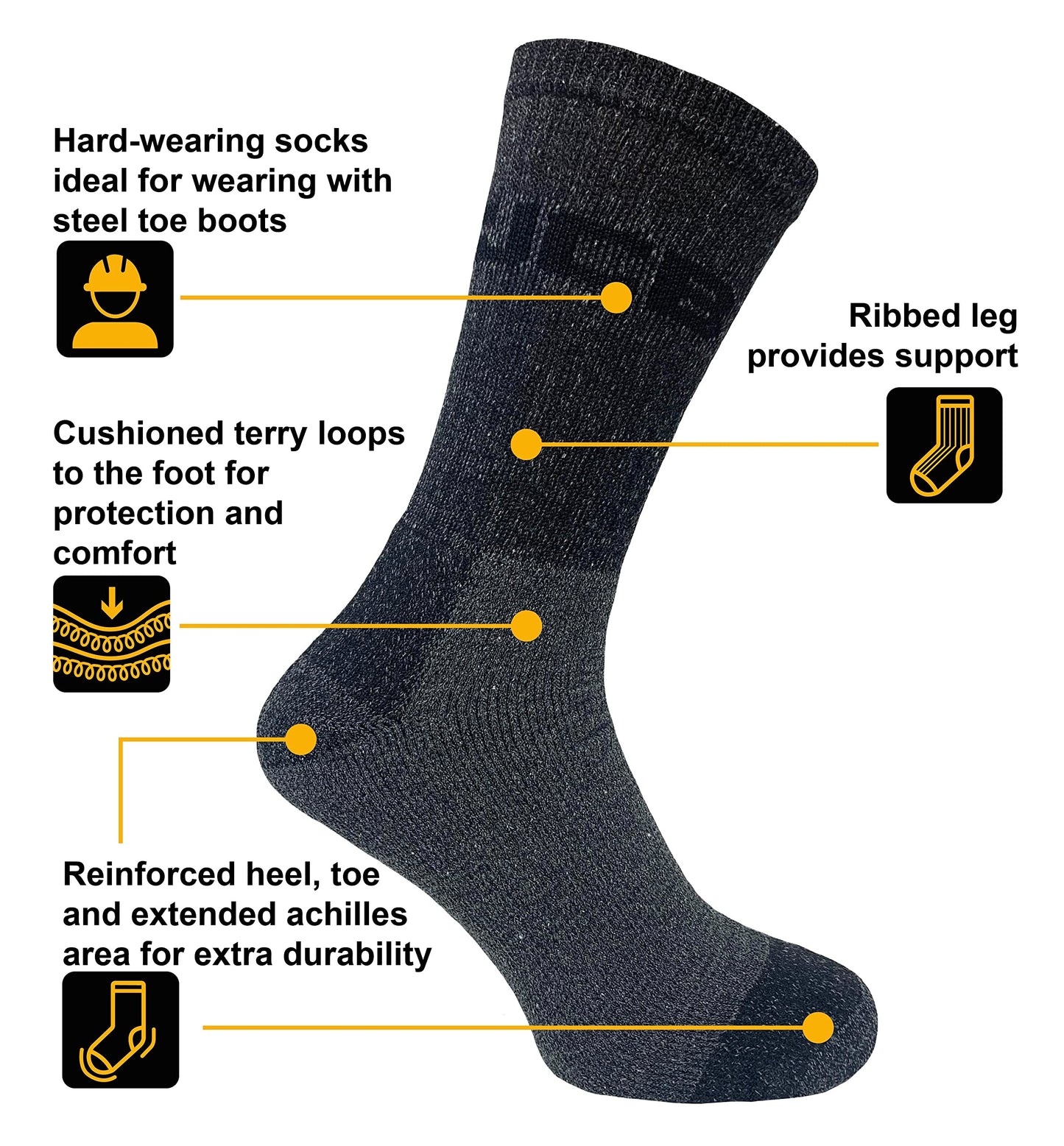 JCB - Outdoor Advantage Socks - Hiking - 3 Pack - Grey - UK 6-11 EUR 39-46