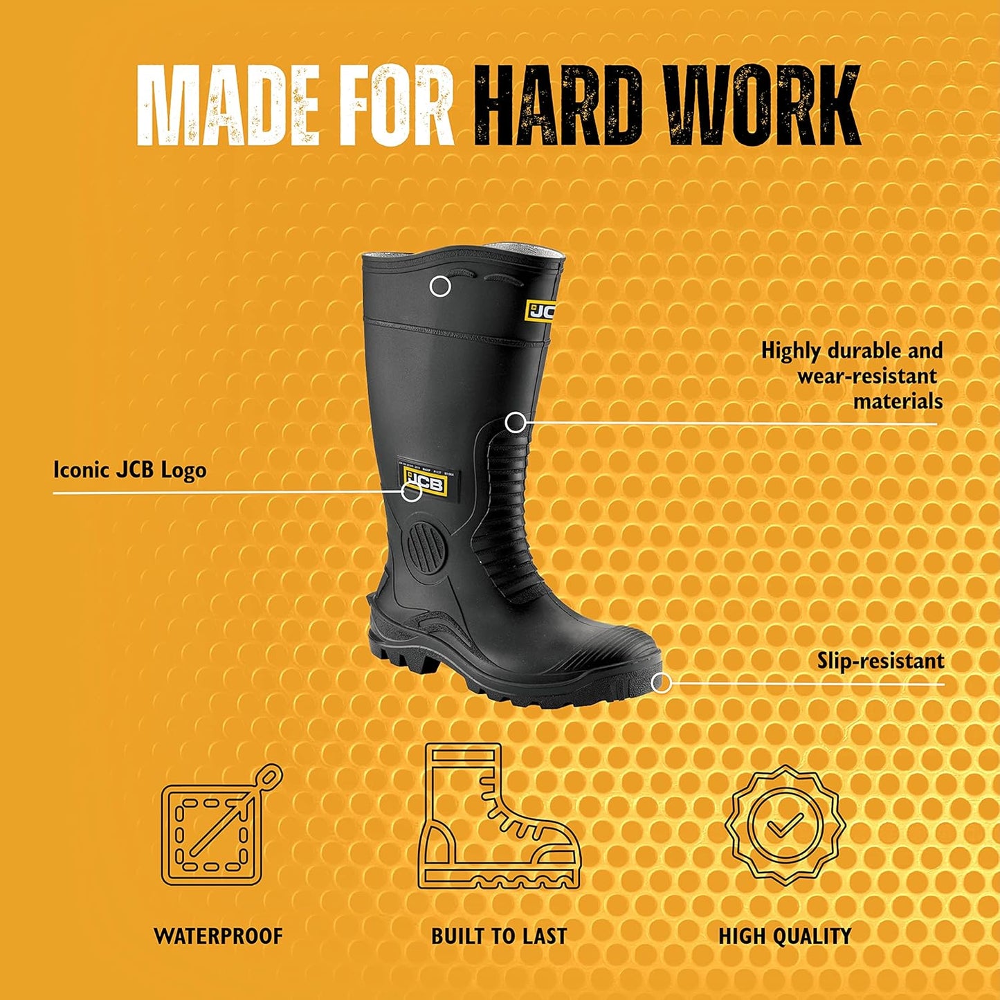 JCB - Wellington Hydromaster Boots Mens - Fits Large - Steel Toe Cap Boots - Black Shoes - Waterproof Shoes Men - Boots for Men - Wide Fit - Size 10UK, 44EU