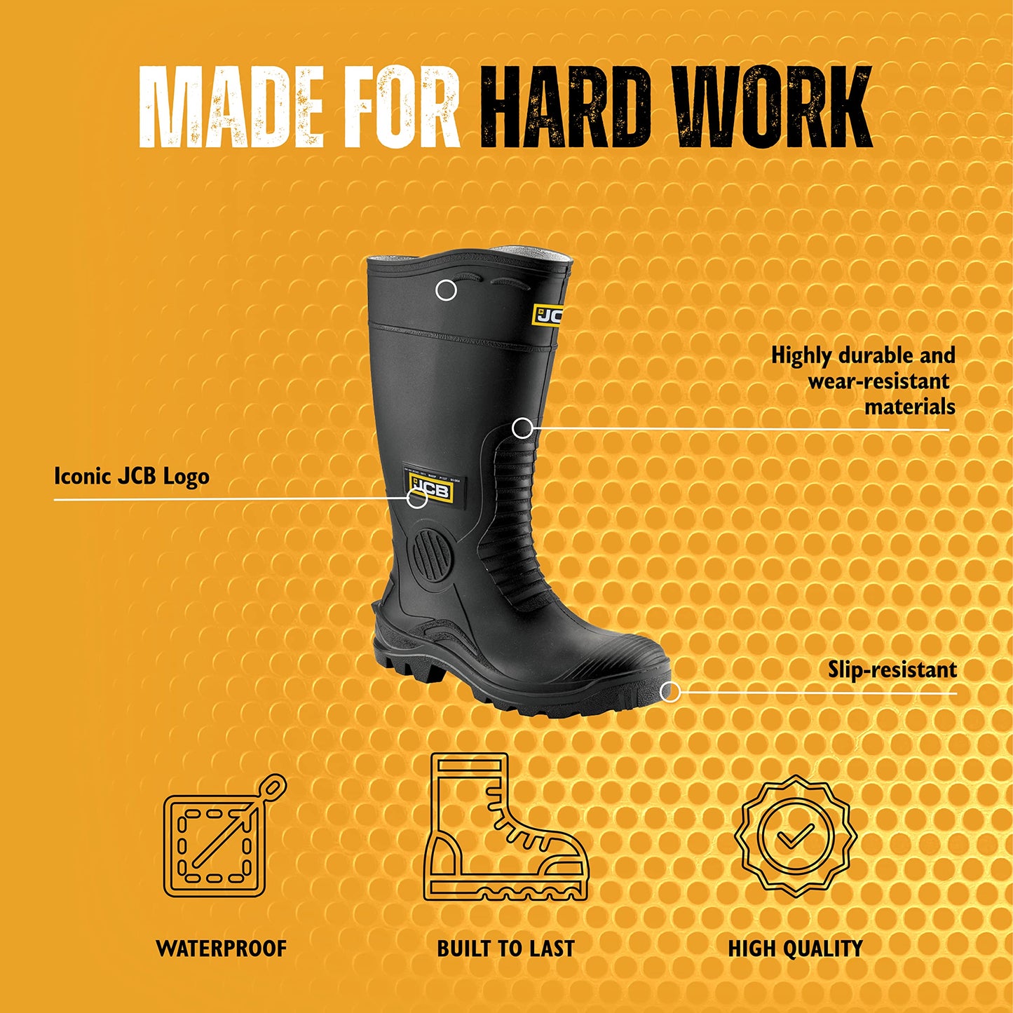 JCB - Wellington Hydromaster Boots Mens - Fits Large - Steel Toe Cap Boots - Black Shoes - Waterproof Shoes Men - Boots for Men - Wide Fit - Size 9UK, 43EU