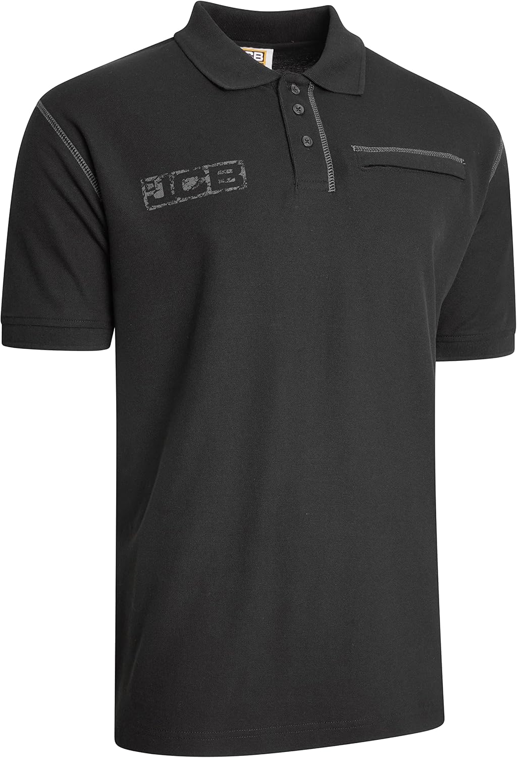 JCB Workwear - Trade Work Polo Shirt - Mens Shirt for Work Accents - Zipped Phone Pocket - 100% Cotton Shirt - Black - Size 3XL