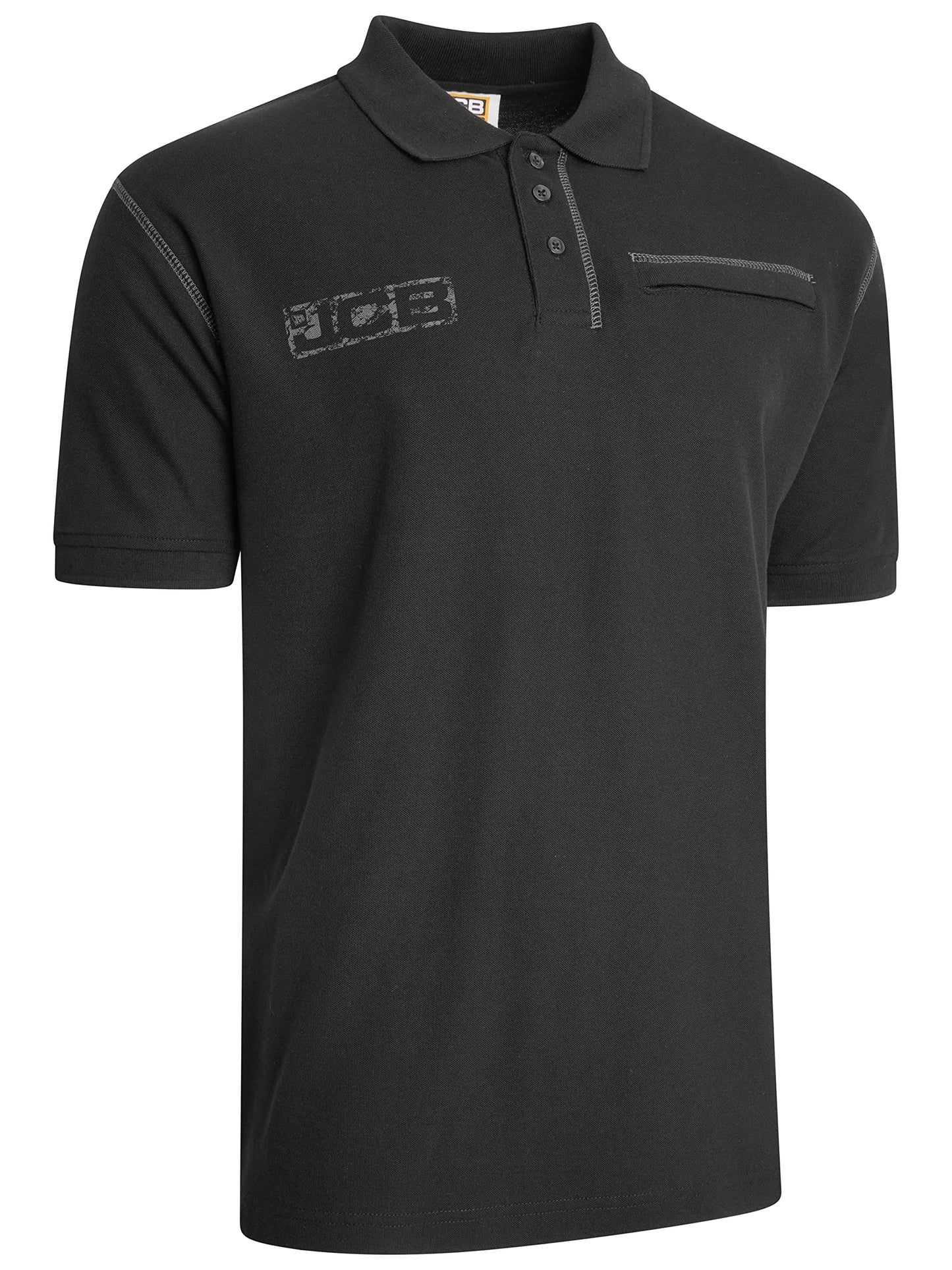 JCB Workwear - Trade Work Polo Shirt - Mens Shirt for Work Accents - Zipped Phone Pocket - 100% Cotton Shirt - Black - Size M