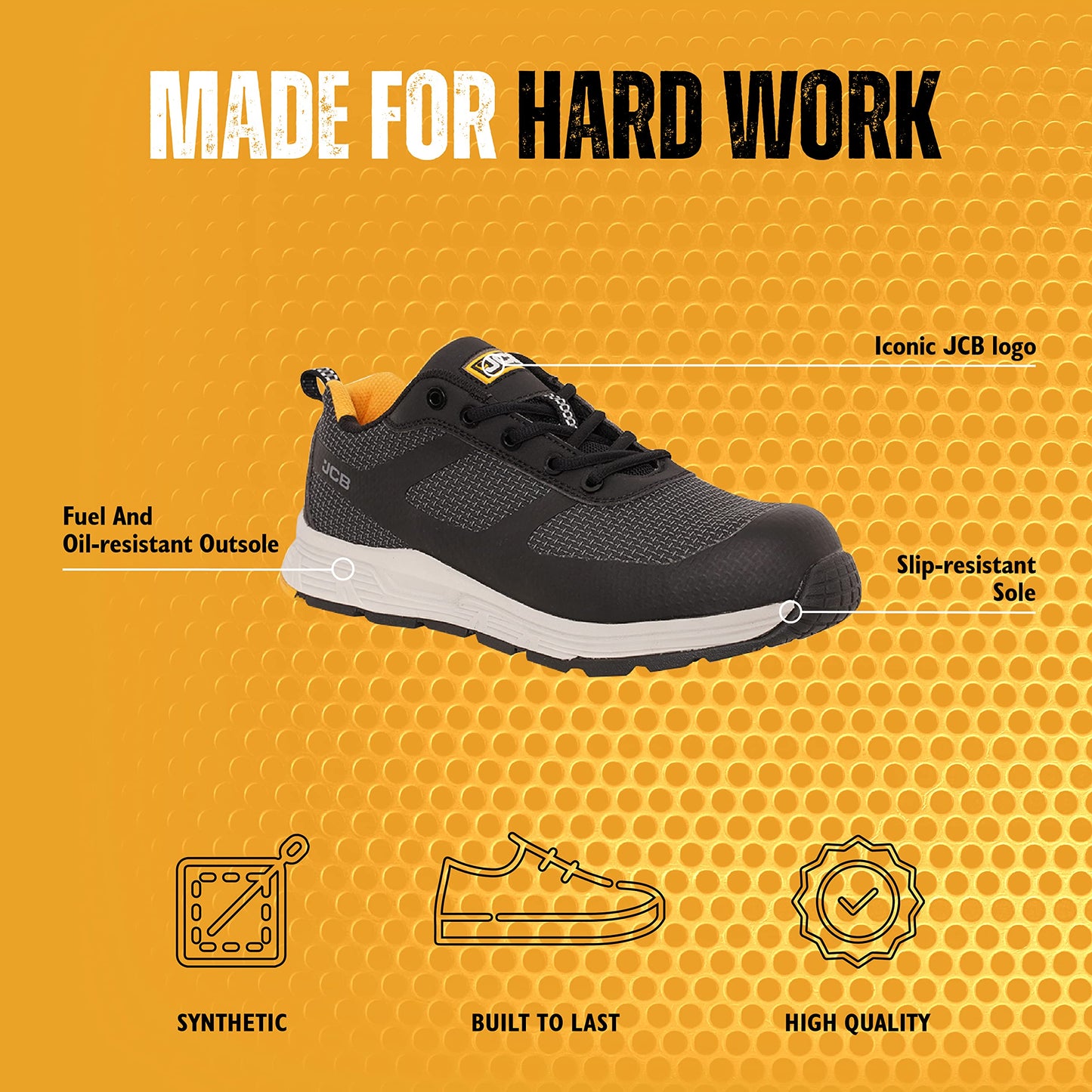 JCB - Safety Trainers for Men - 100% Spark Metal Free - Black Shoes - Waterproof - Glass Fibre Toecap - Work Sneakers For Men - Men Shoes