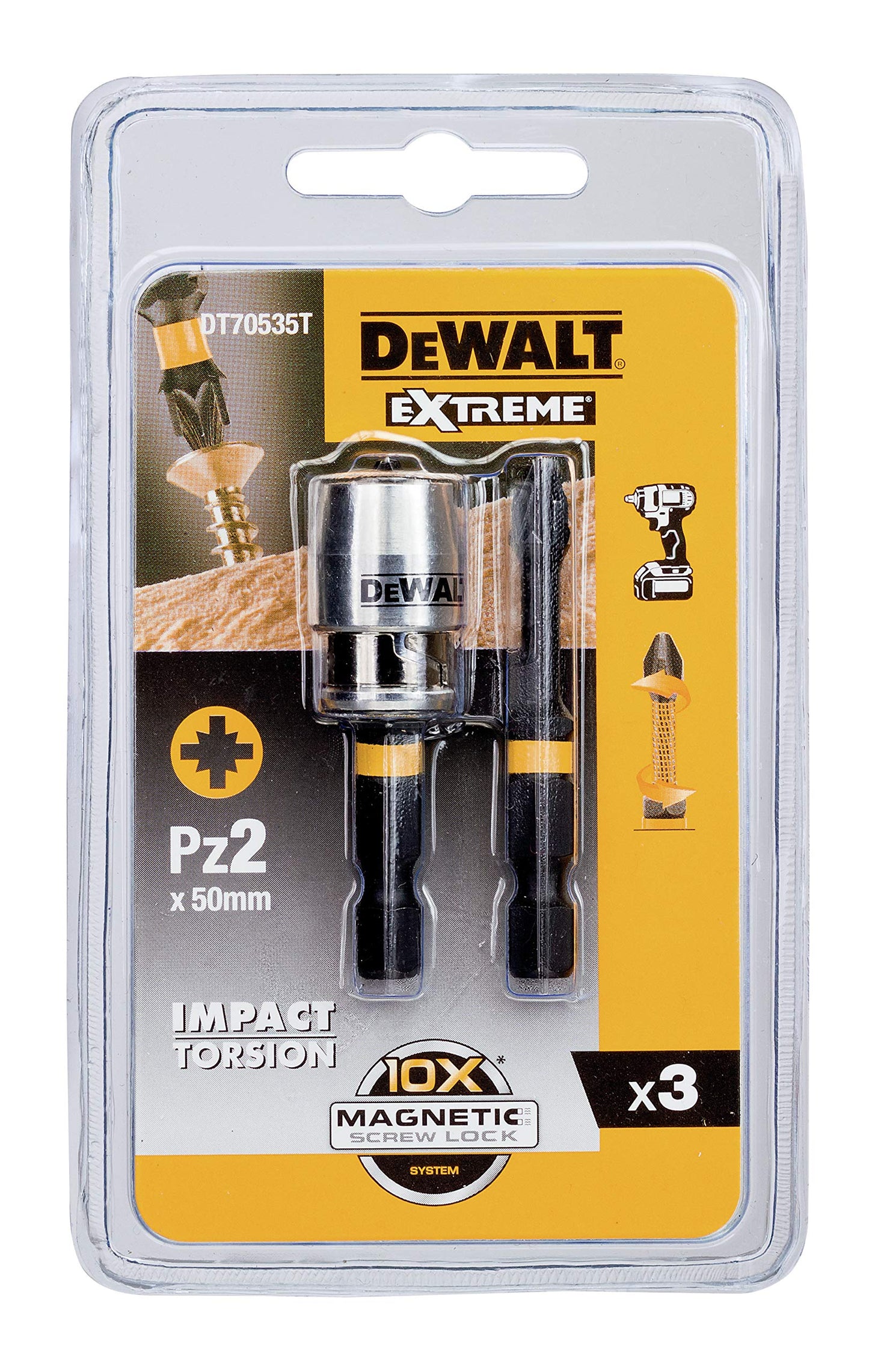 DEWALT Impact Torsion Bits T20 X 57MM (X3) and Magnetic Screwlock Sleeve