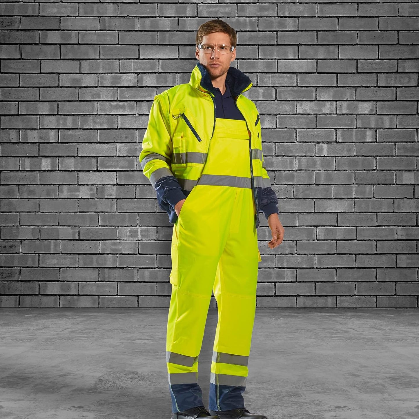 Portwest Men's Hi-Vis 3in1 Pilot Jacket, Yellow / Black, M