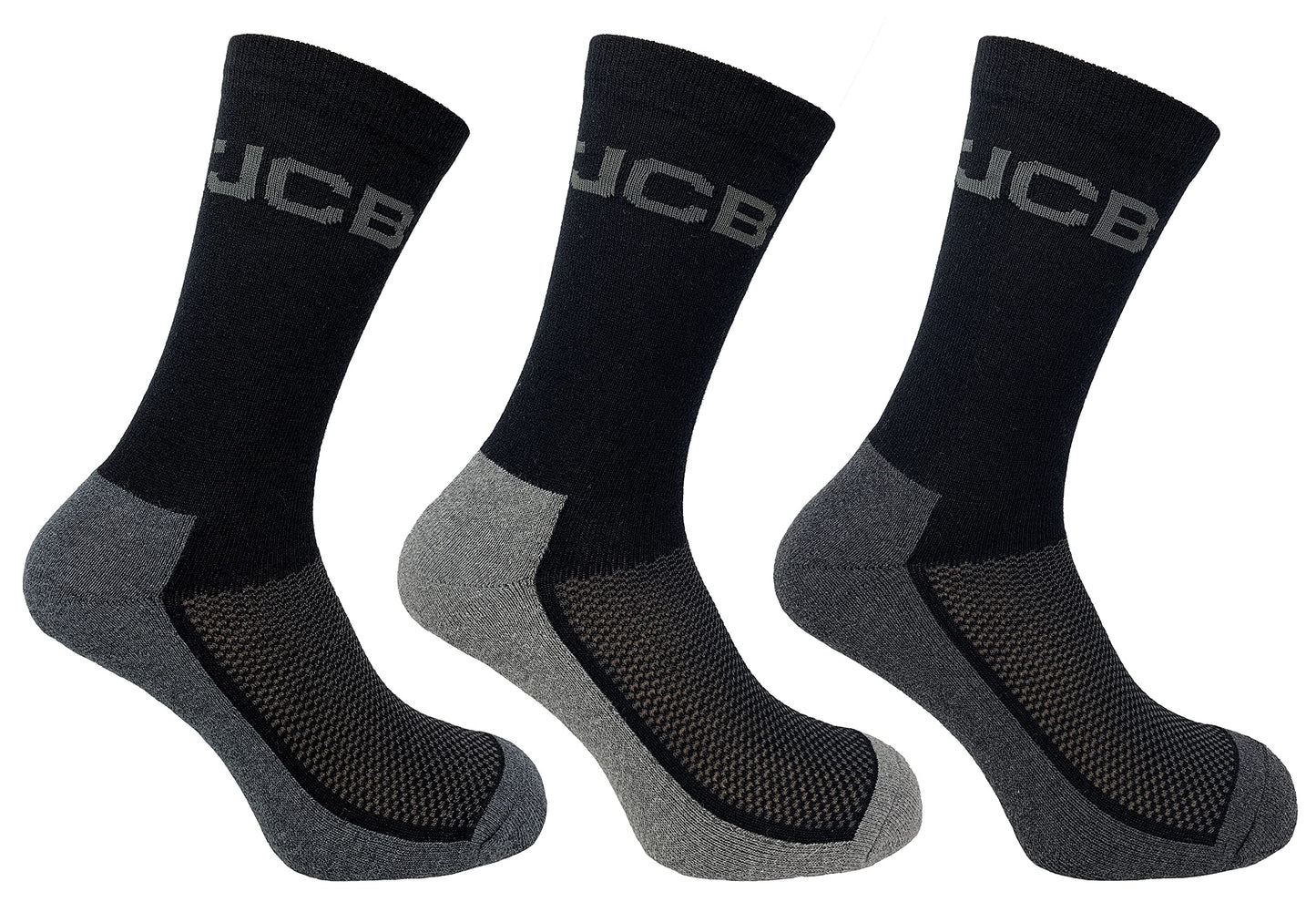 JCB Socks - Workwear Apparel Socks men's - Men's Socks - Work Socks with Added Elastane - Socks Men's - 3 Pack - Socks Multipack - Black Socks - UK 6-11, EUR 39-46