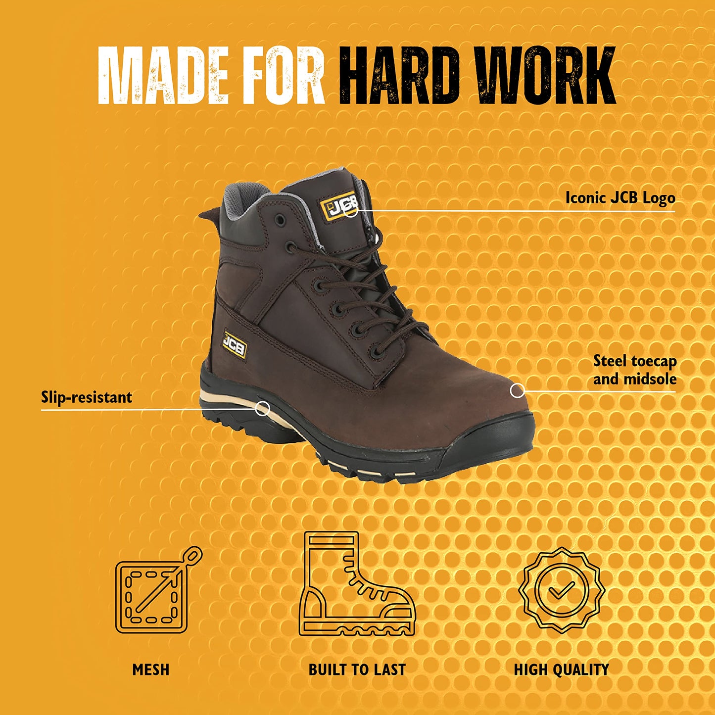 JCB - Men's Safety Boots - Workmax Chukka Work Boots - Nubuck - Durable and Protective - Ideal for Work Environments Workwear - Size 8 UK, 42 EU - Brown